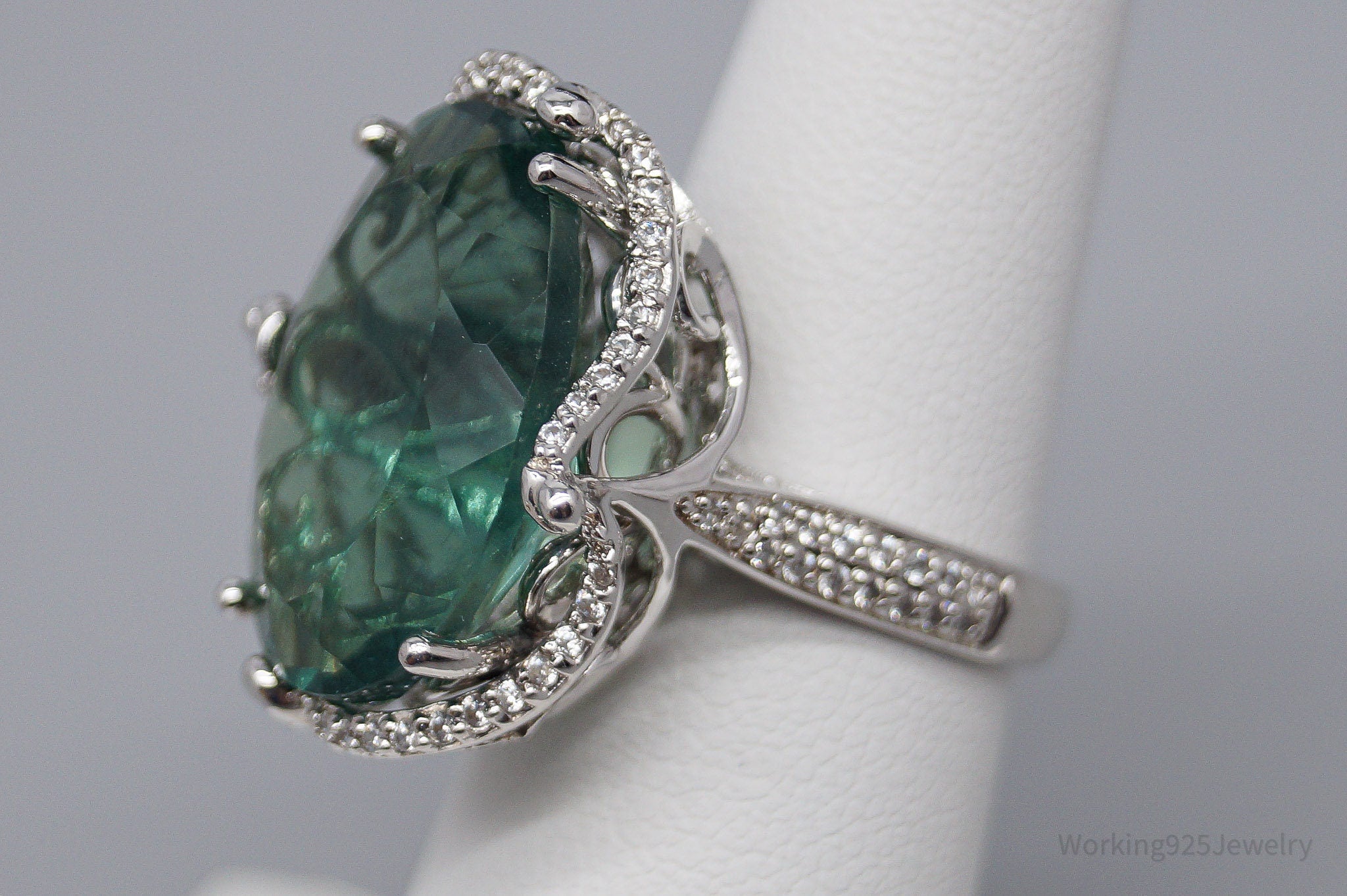 JTV DK Paraiba Tourmaline & White Zircon Sterling Silver Ring 5.25