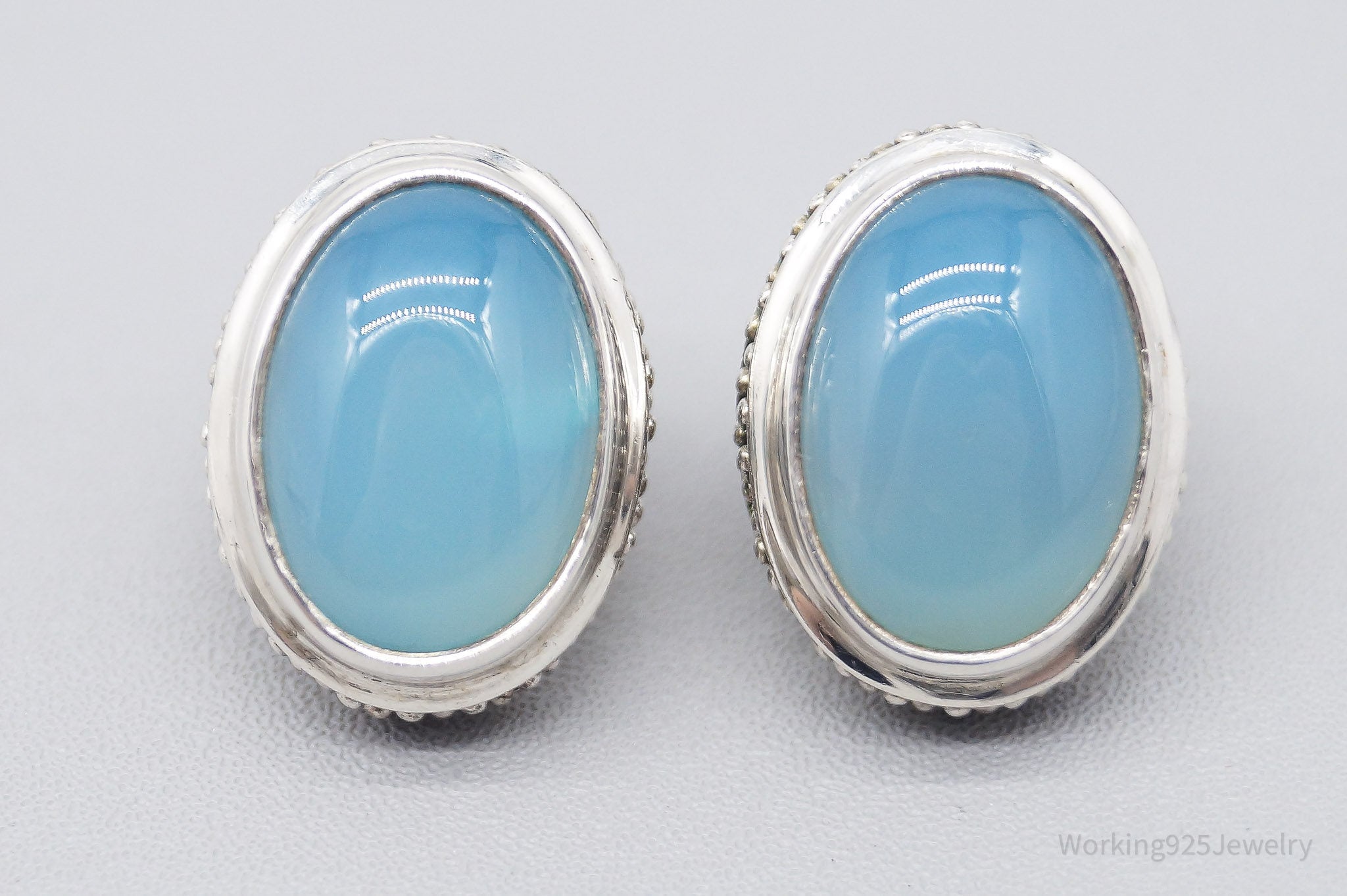 Vintage Designer SARDA Blue Chalcedony Sterling Silver Earrings