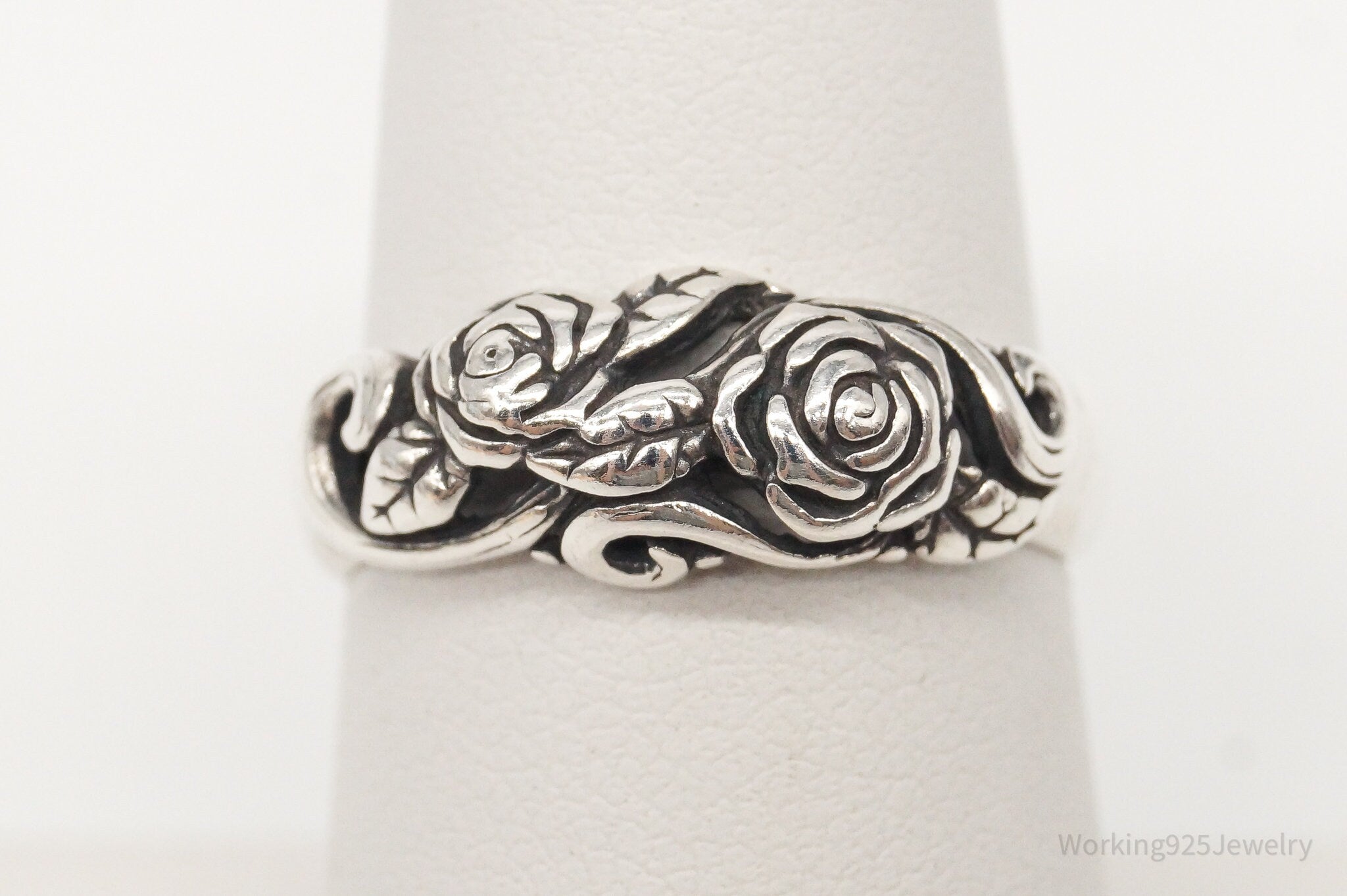 Vintage Roses Sterling Silver Ring - Size 6.75