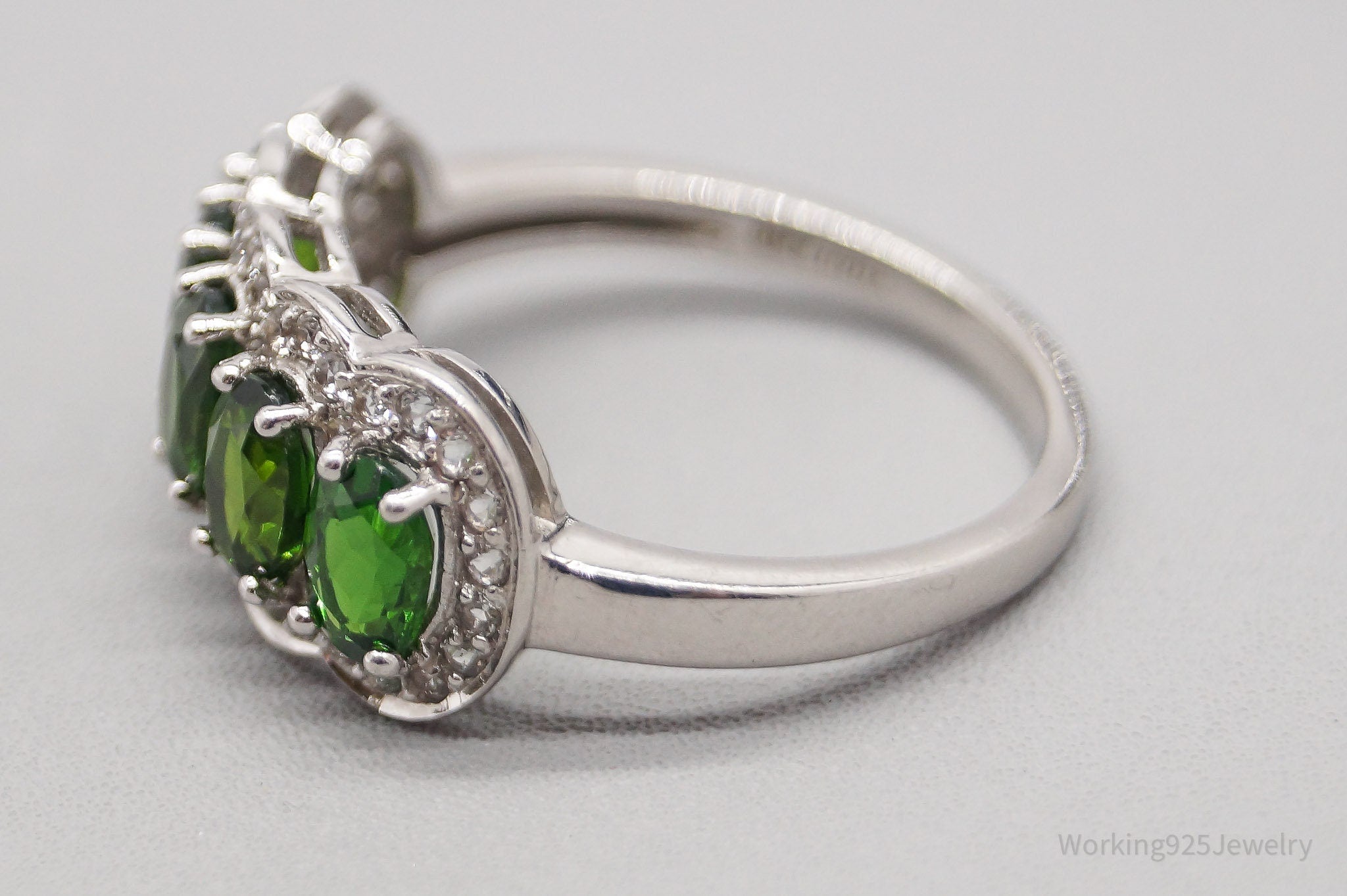 Green Chrome Diopside White Topaz Sterling Silver Ring - Size 9.75