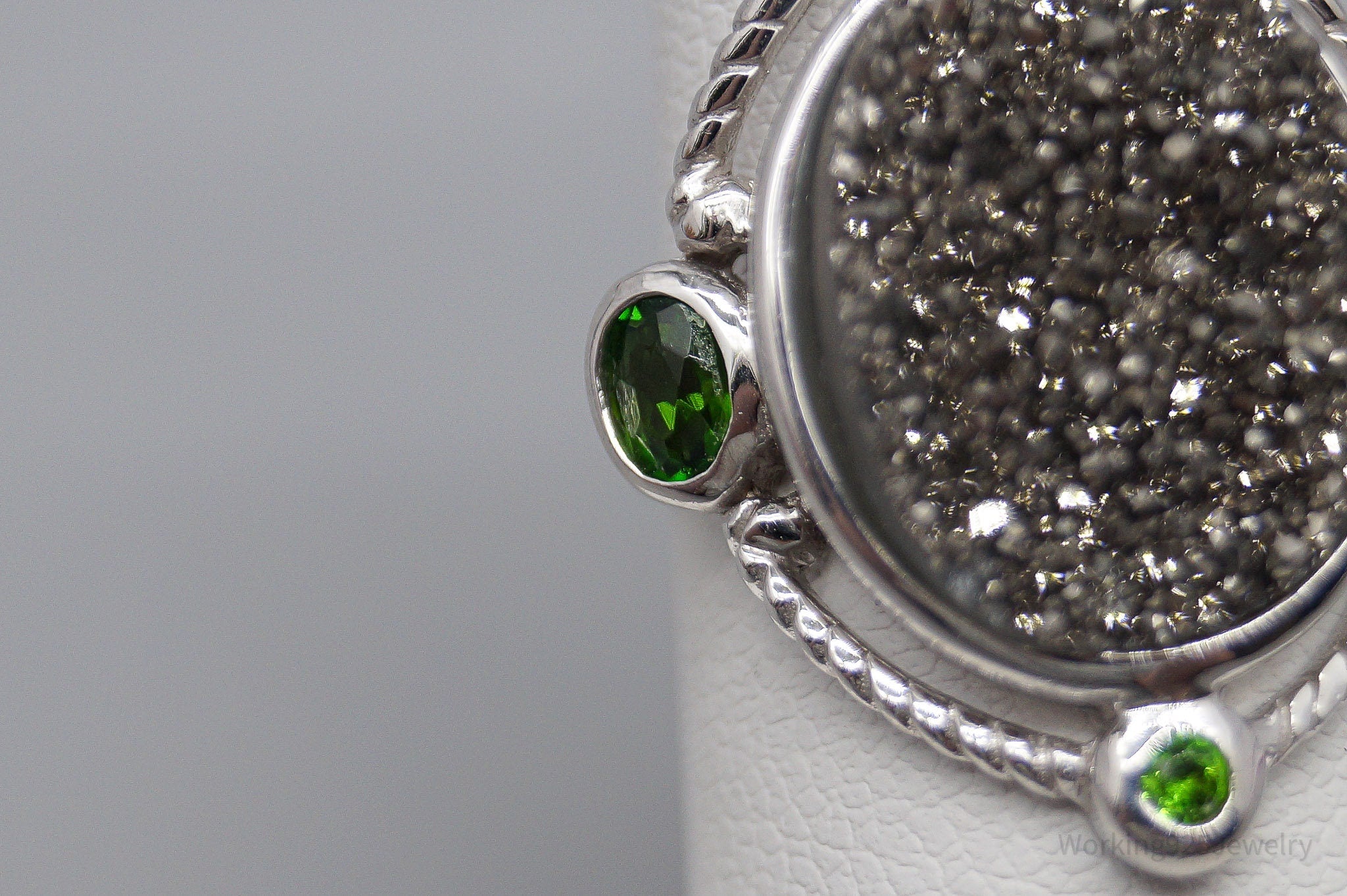 Druzy Quartz & Green Chrome Diopside Sterling Silver Ring - Size 6