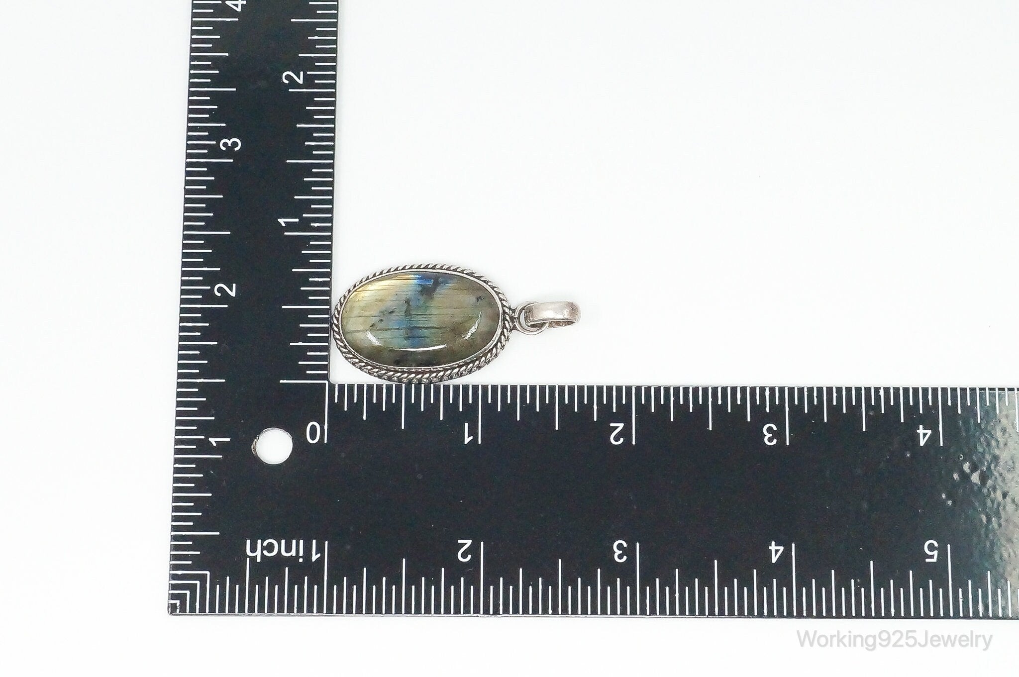 Vintage Large Labradorite Sterling Silver Necklace Pendant