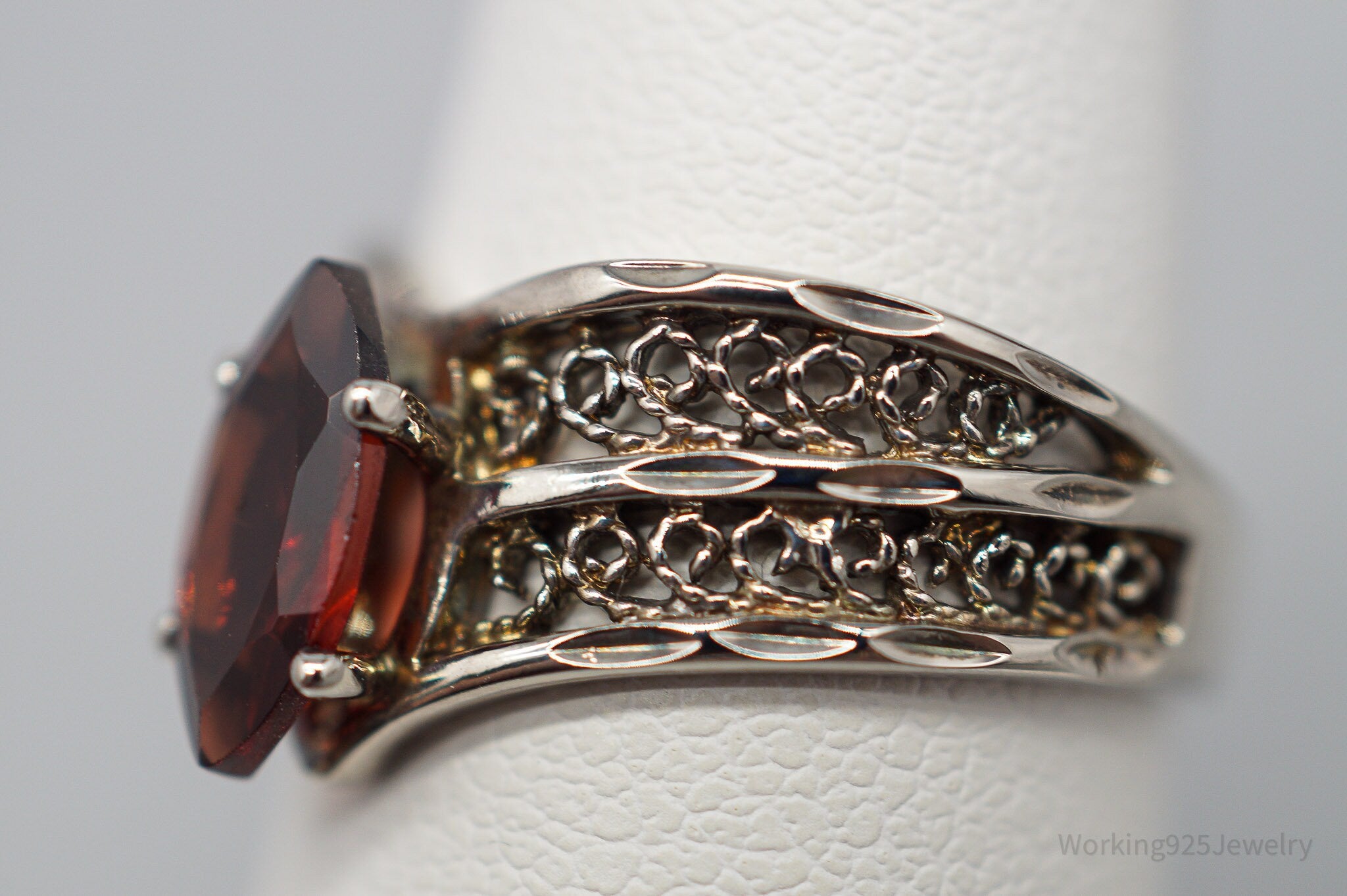 Vintage Garnet Sterling Silver Ring - Size 6