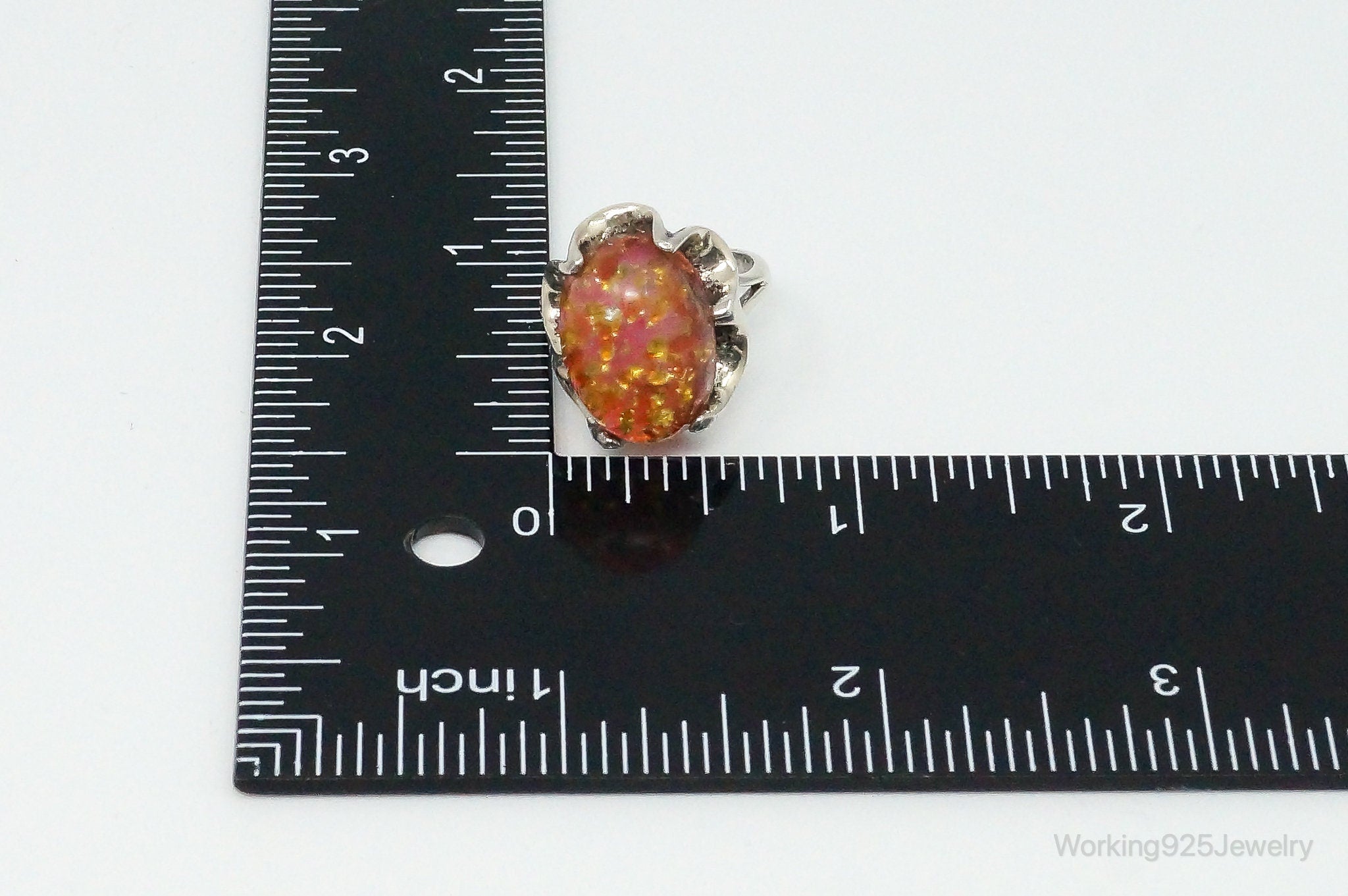 Vintage Mexico Faux Fire Opal Sterling Silver Ring - Size 6.75