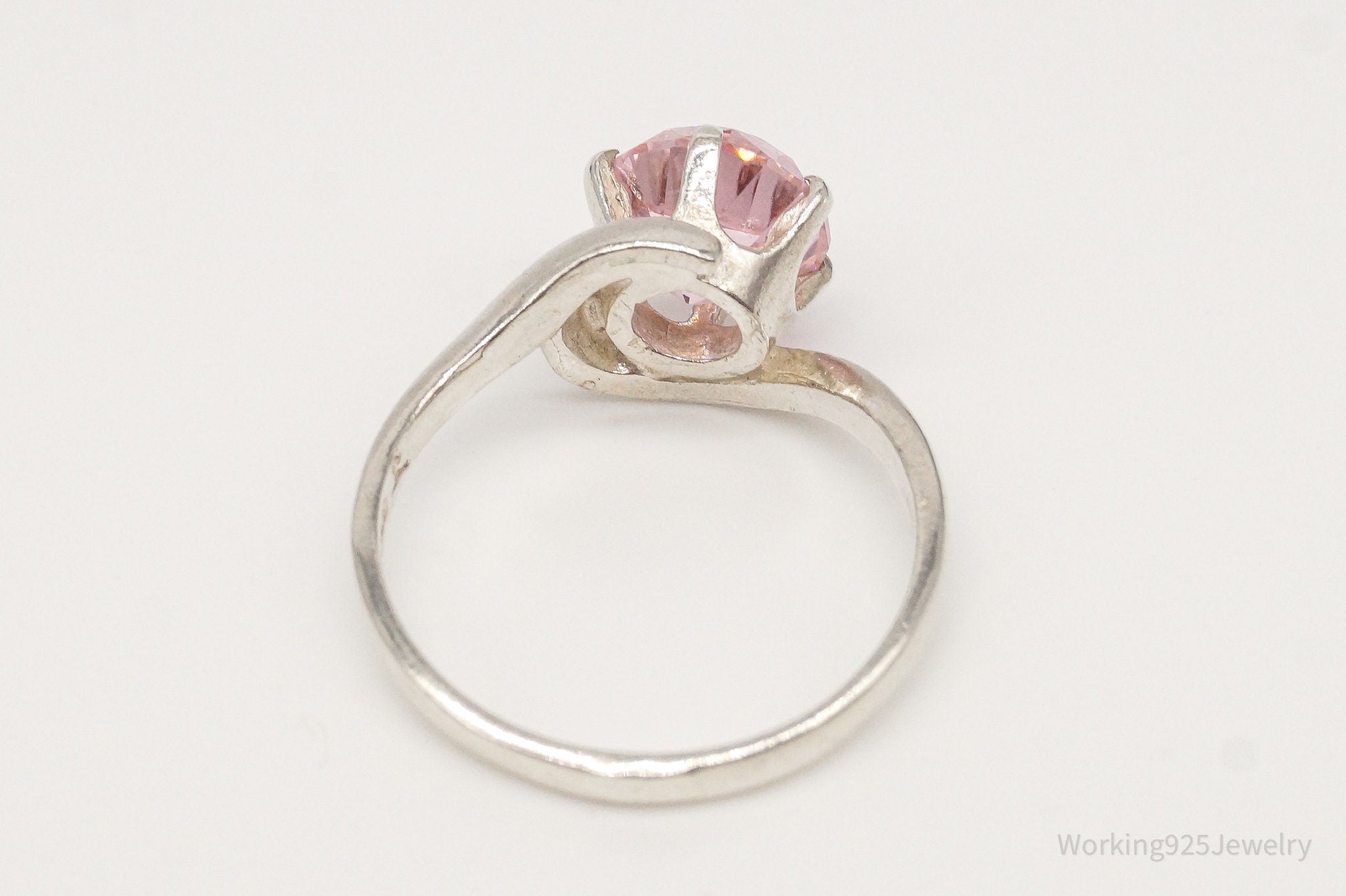 Vintage Pink Cubic Zirconia Sterling Silver Ring - Size 6.75