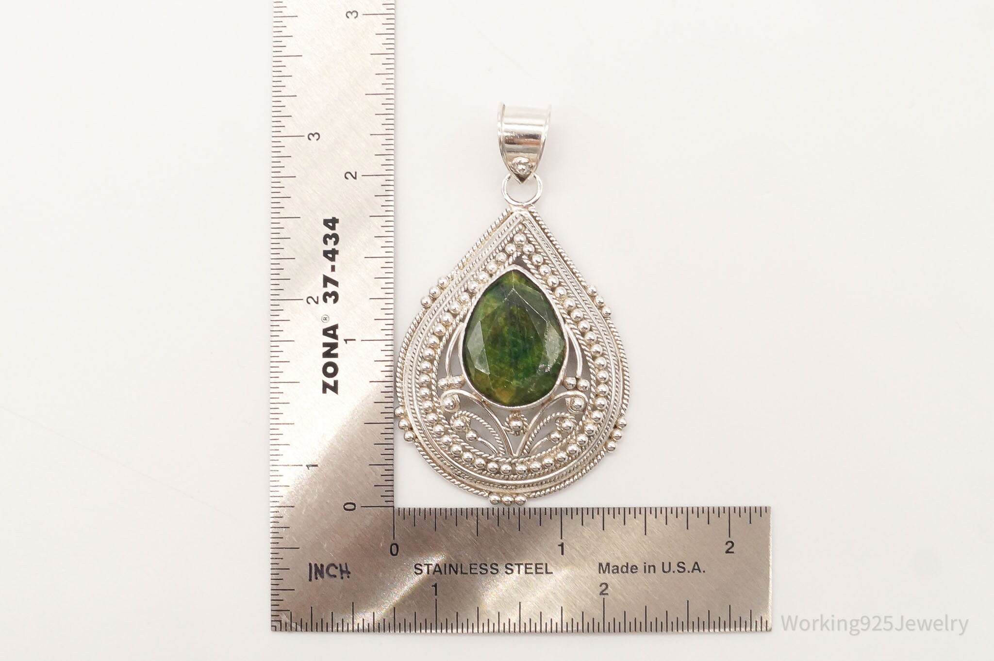 Vintage Large Green Stone Sterling Silver Pendant