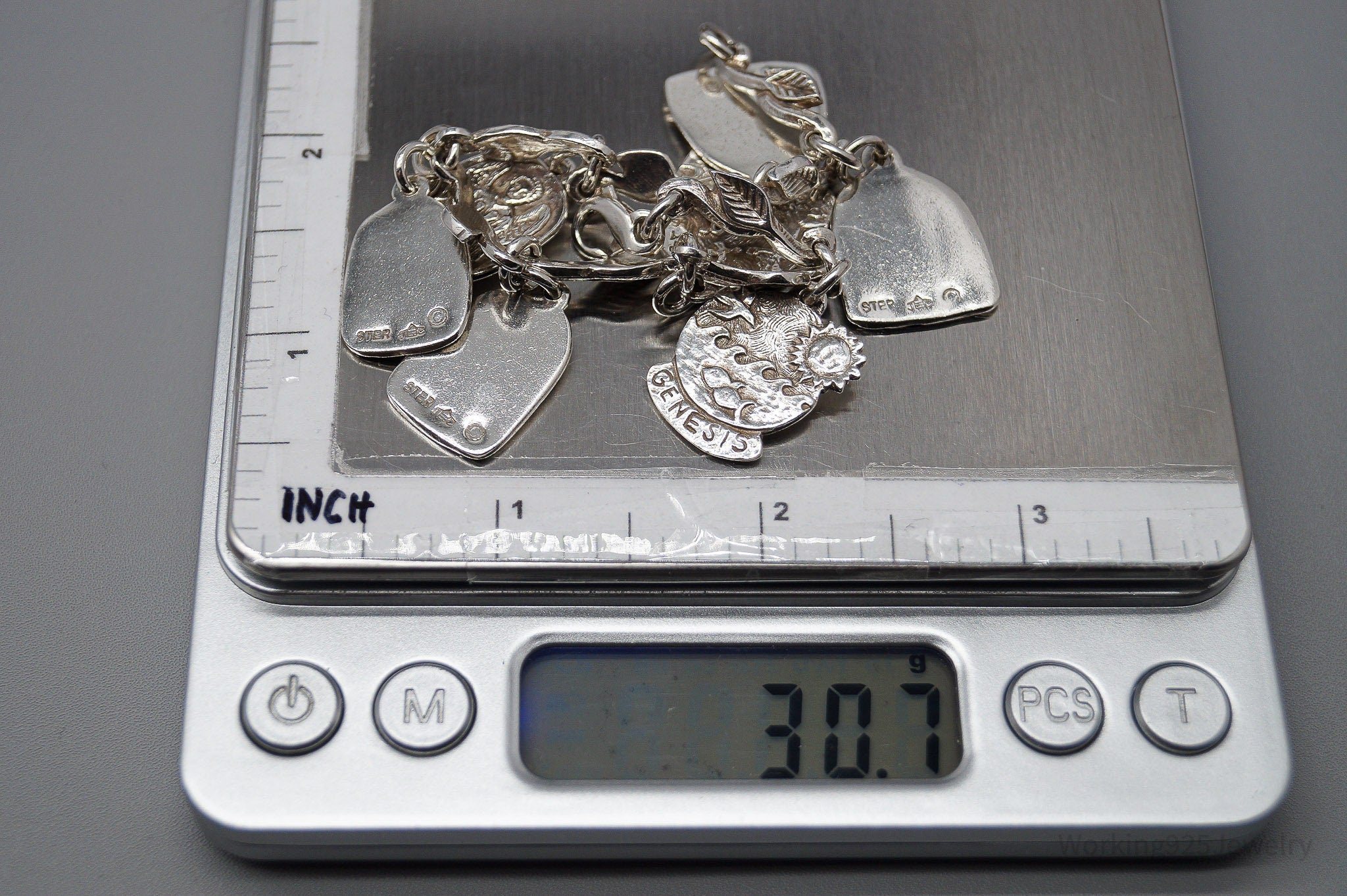 Jeep Collins Bible Study Charms Vines Sterling Silver Bracelet - 6 7/8"