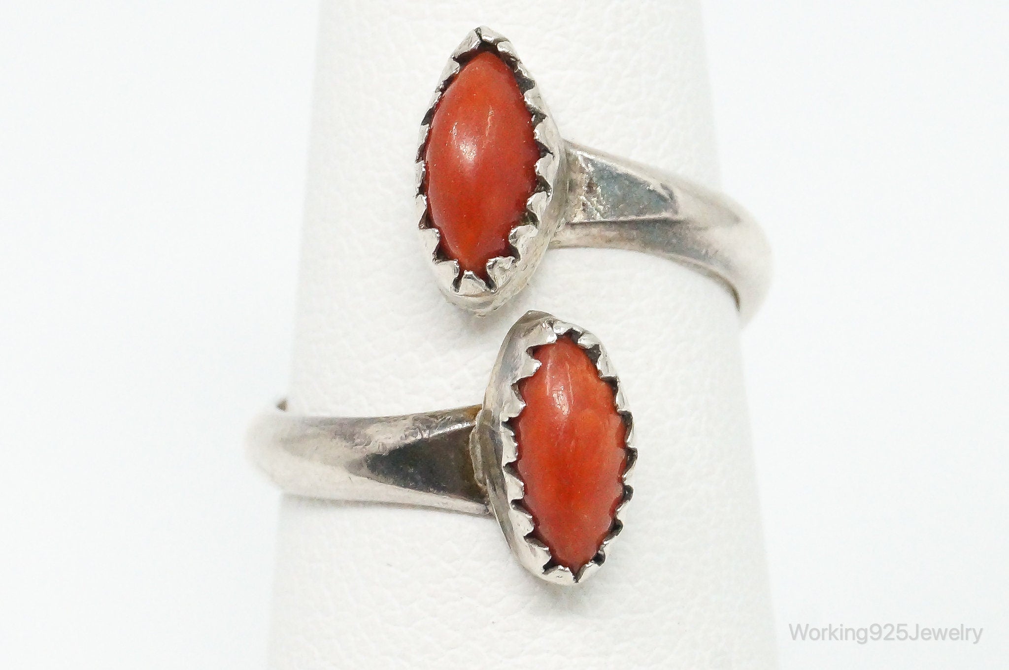 Vintage Native American Coral Sterling Silver Wrap Ring - Size 6.5