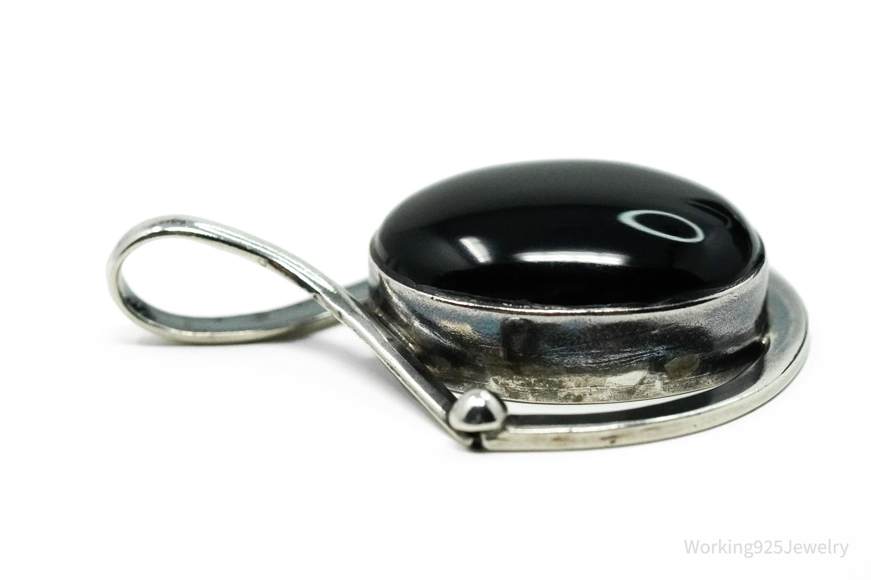 Vintage Mexican Modernist Style Black Onyx Sterling Silver Pendant