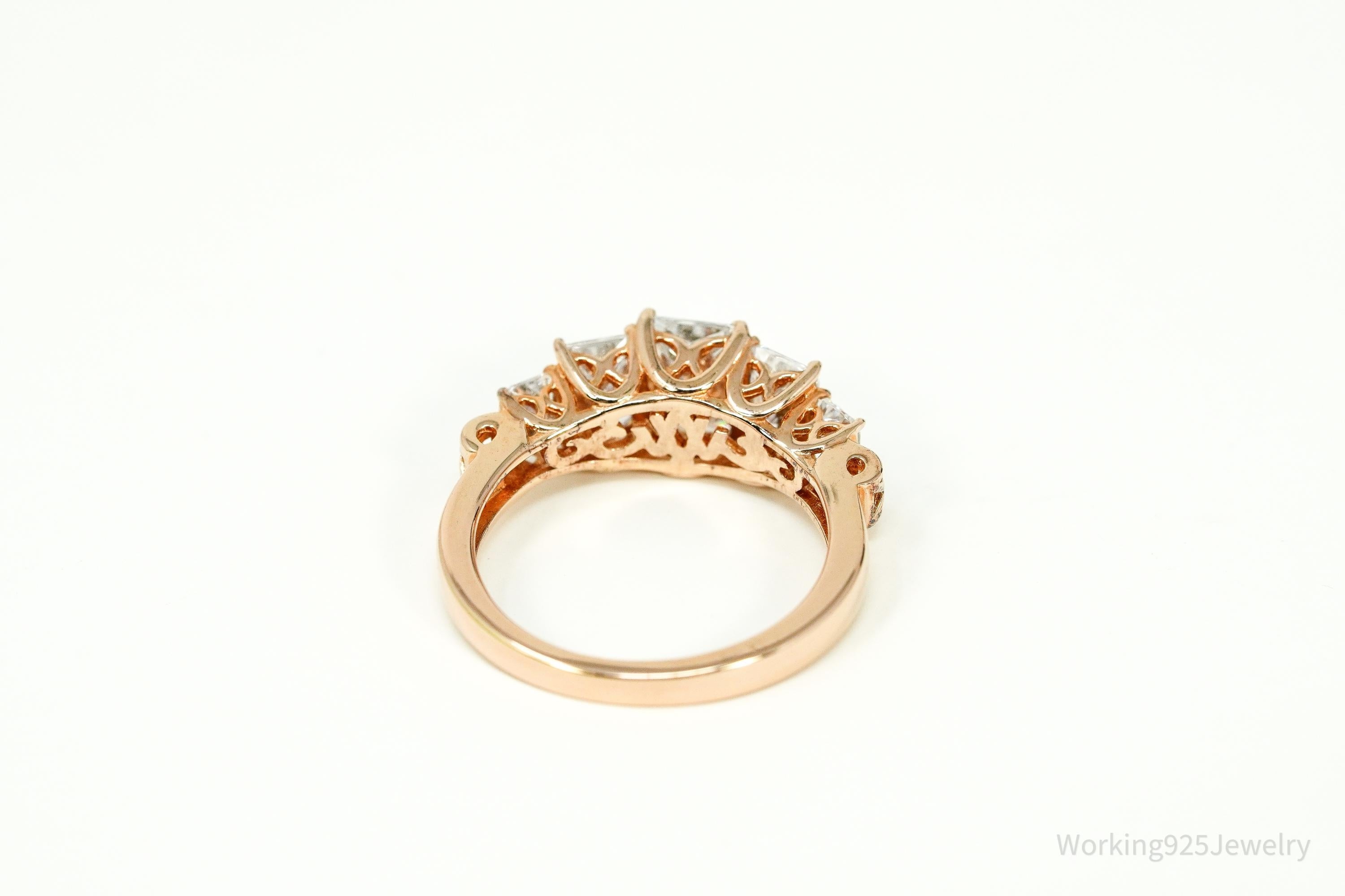 Vintage Cubic Zirconia Rose Gold Vermeil Sterling Silver Ring - Size 6.25