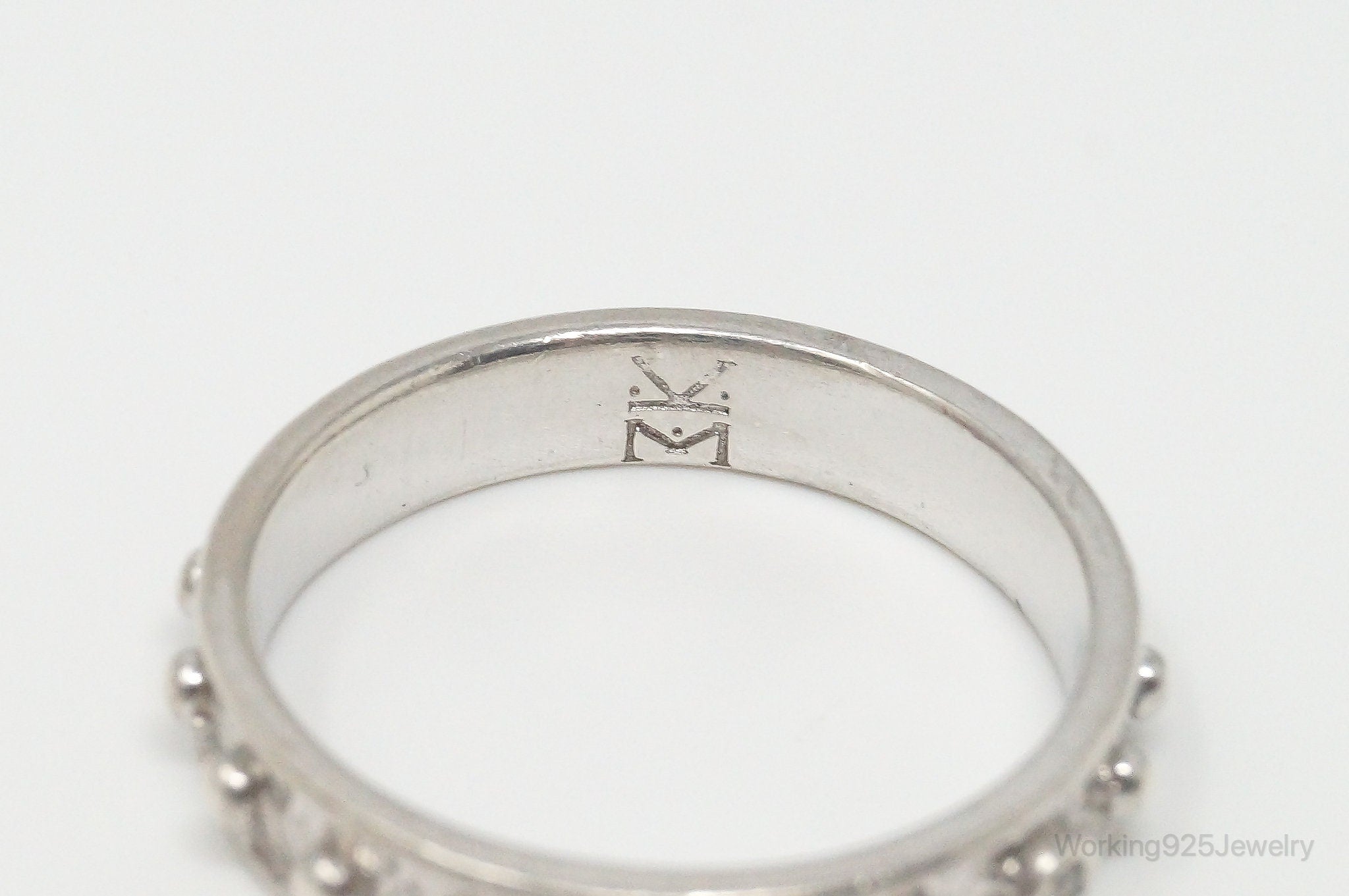 Vintage Designer Diamond Sterling Silver Ring - Size 10