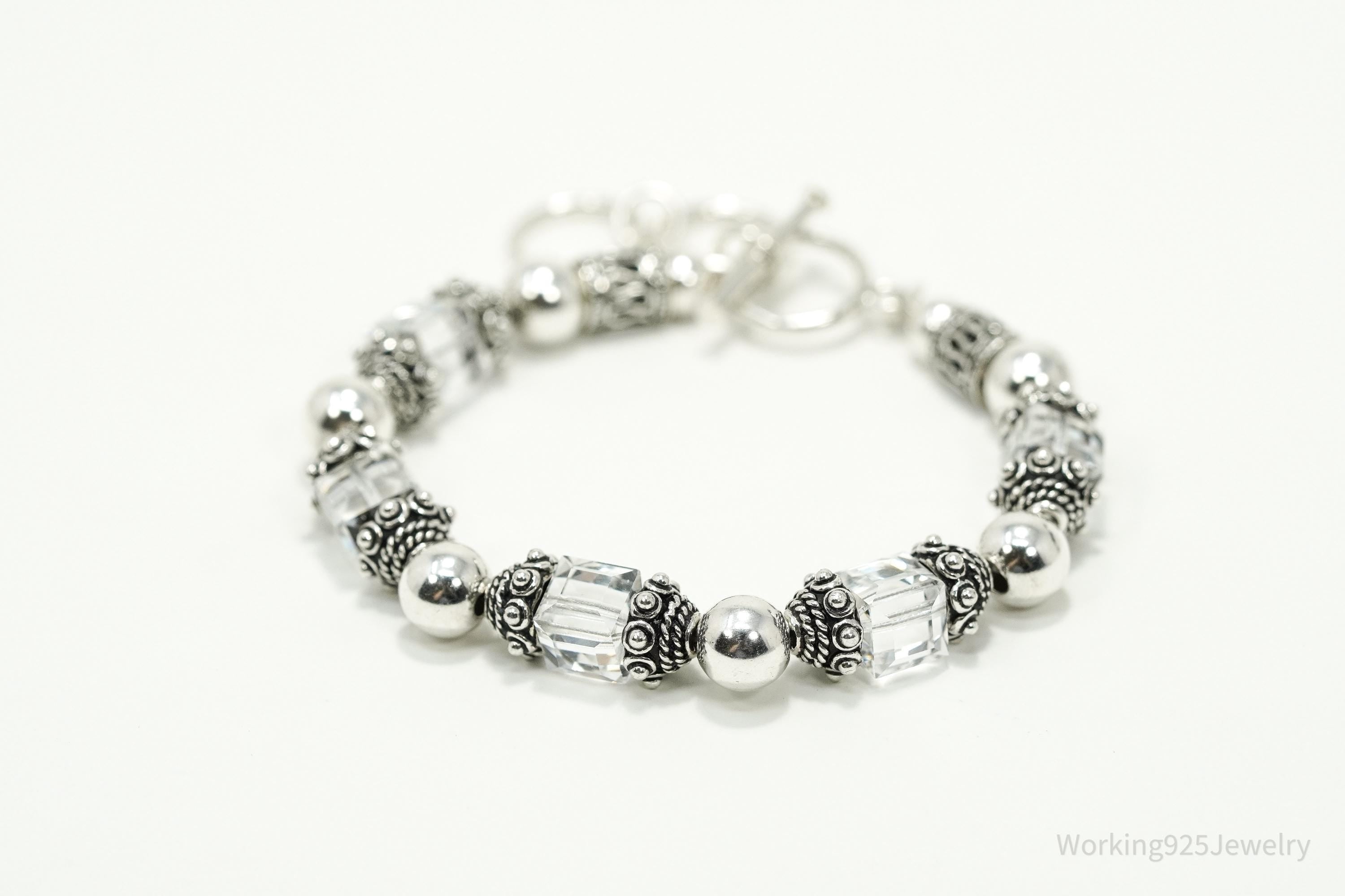 Retired Vintage Silpada Swarovski Crystal Sterling Silver Toggle Bracelet - 8 5/8"