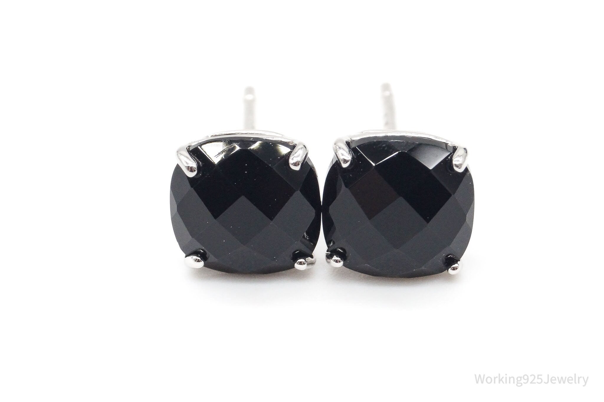 Vintage Black Cubic Zirconia Sterling Silver Stud Earrings