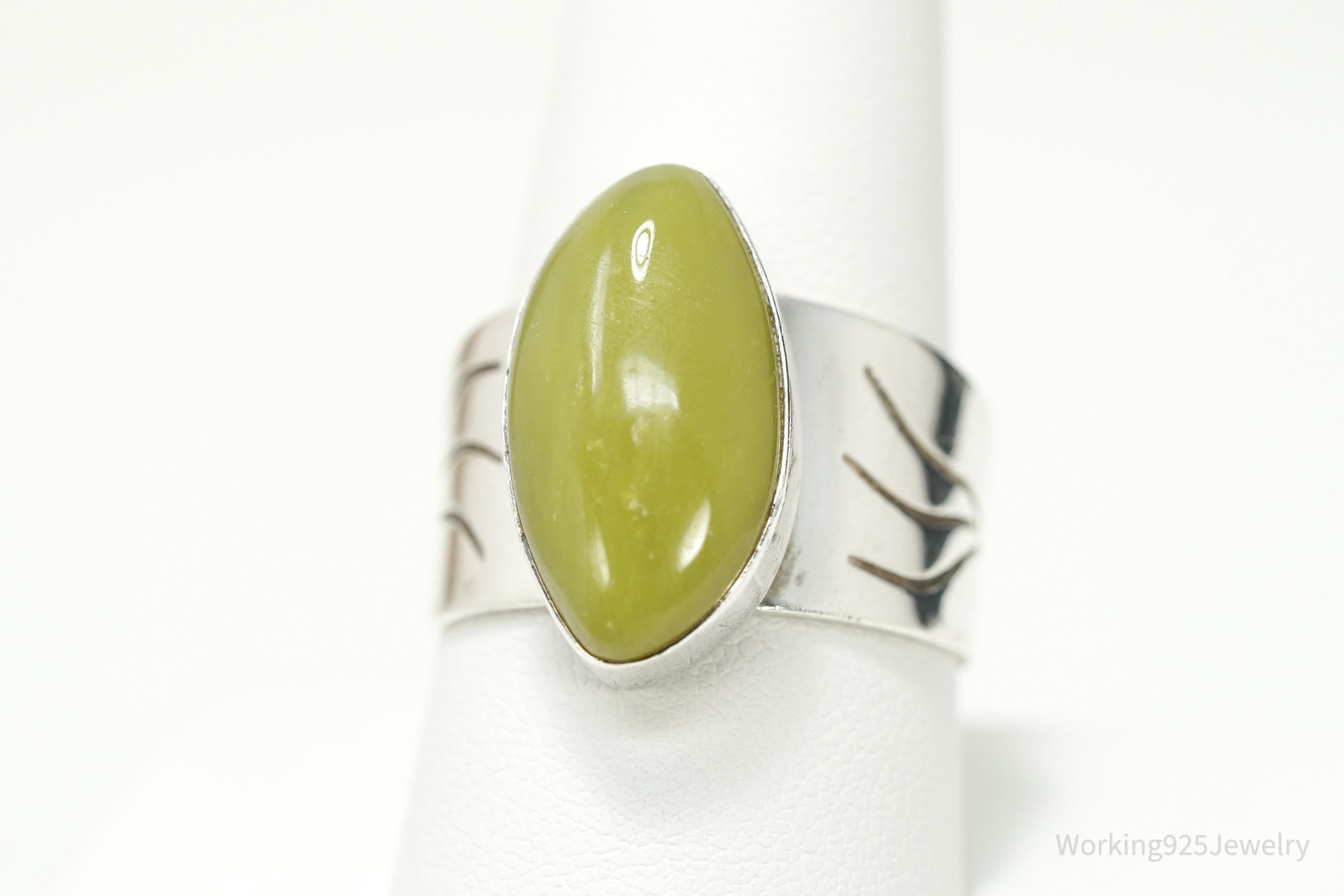 Vintage JAY KING Desert Rose Trading Co Green Jasper Sterling Silver Ring Sz 10