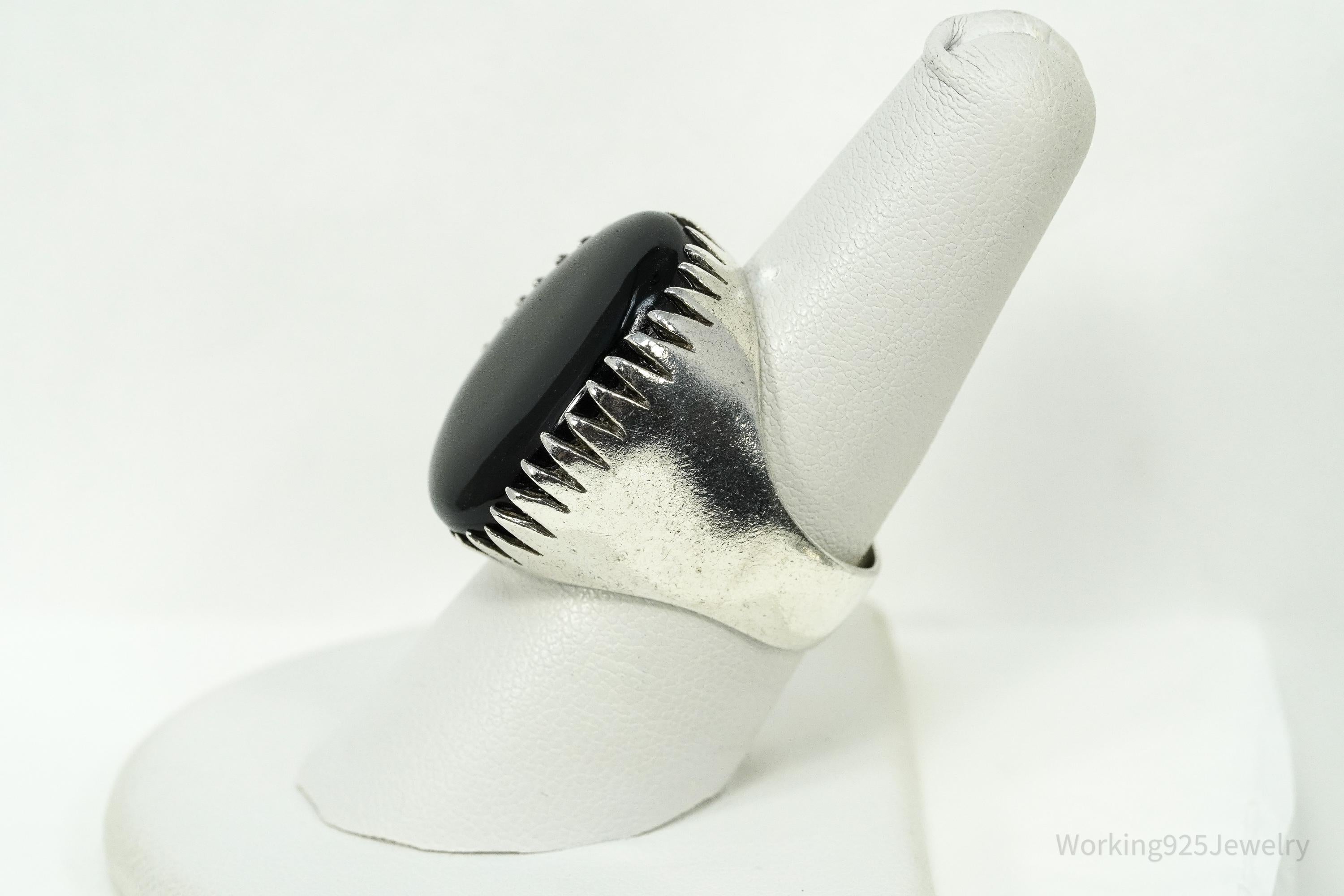 Vintage Large Black Onyx Sterling Silver Ring - Size 8.25