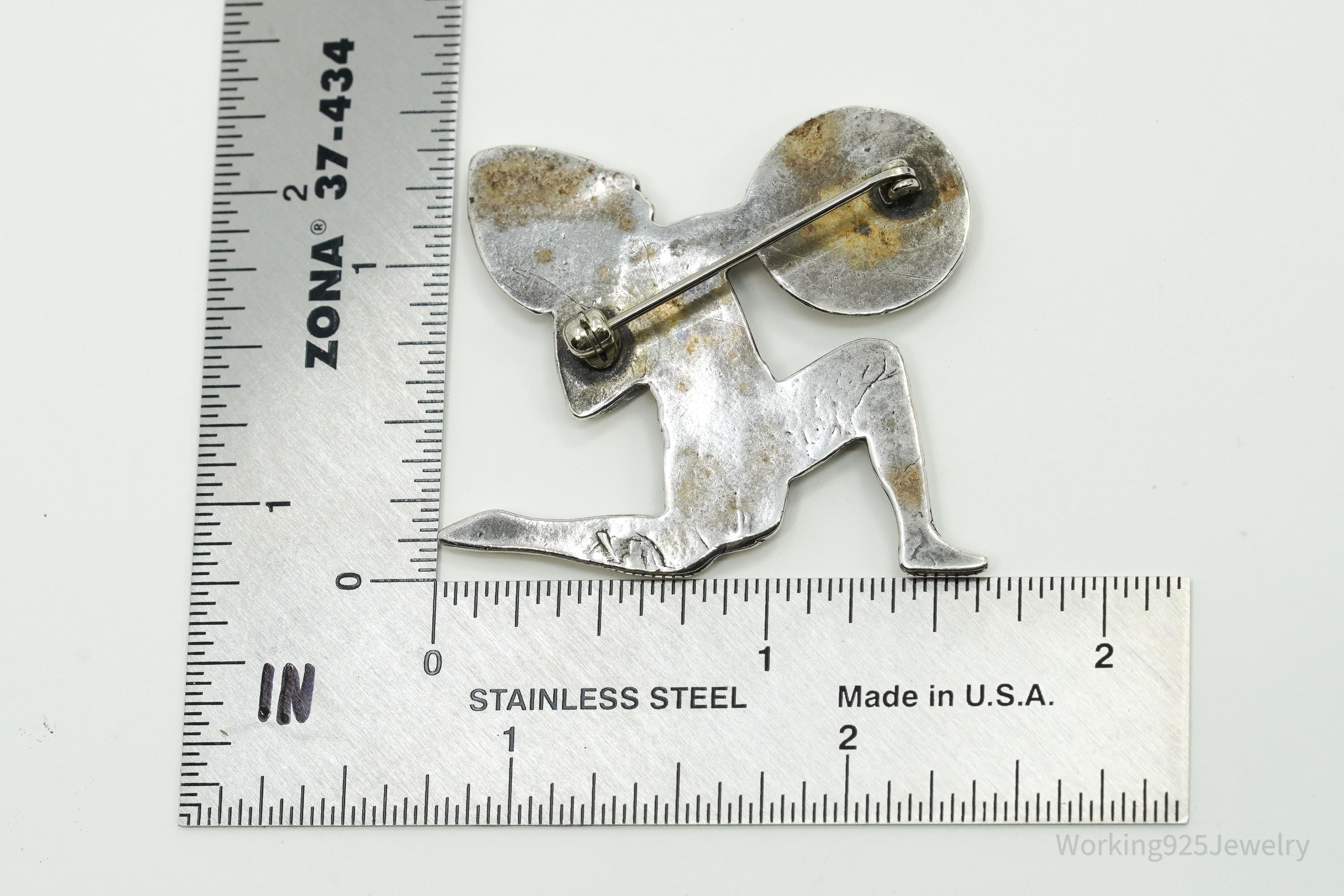 Vintage Native American Warrior Unsigned Silver Brooch Pin