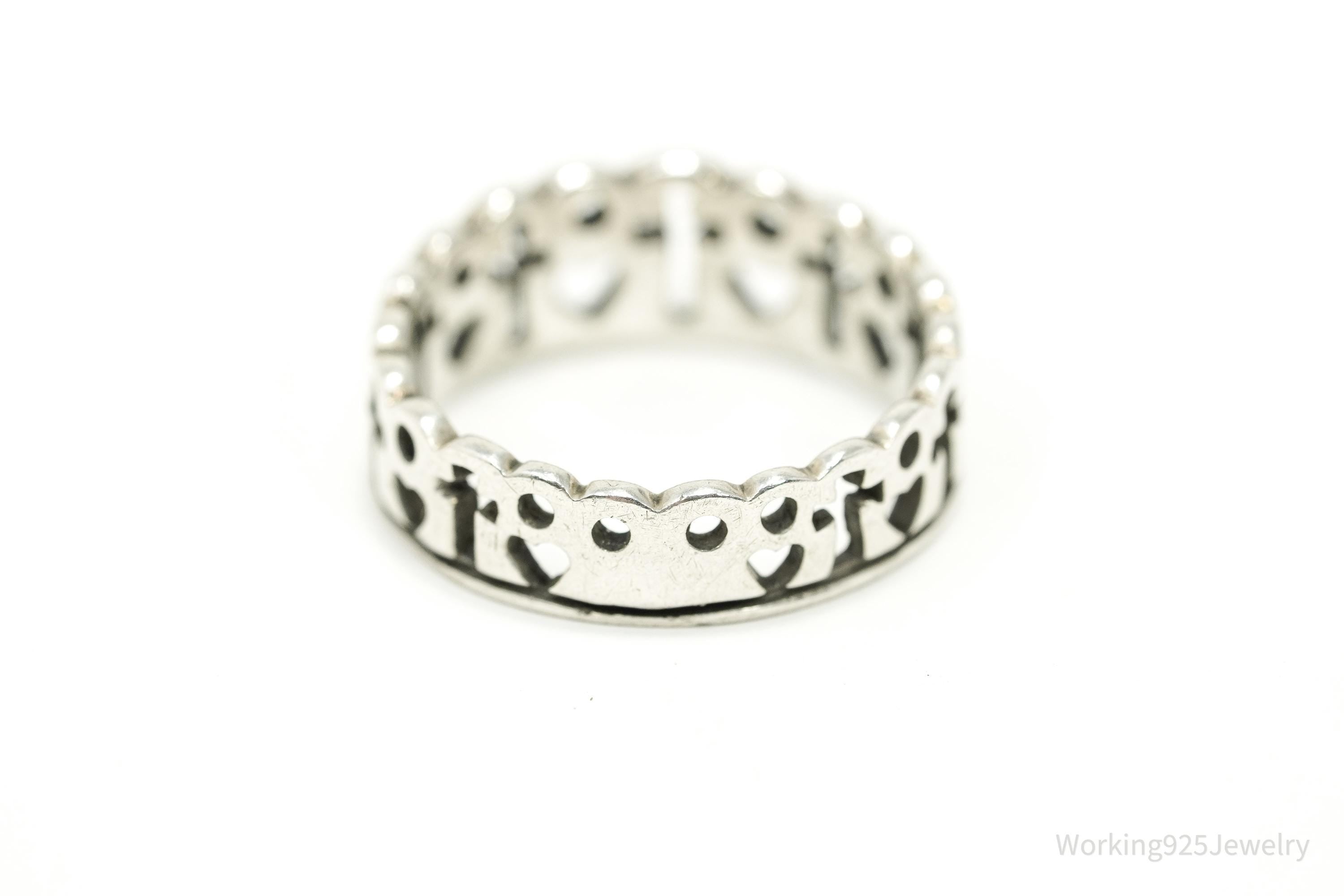 Vintage Hearts & Crosses Silver Ring - Size 7.5