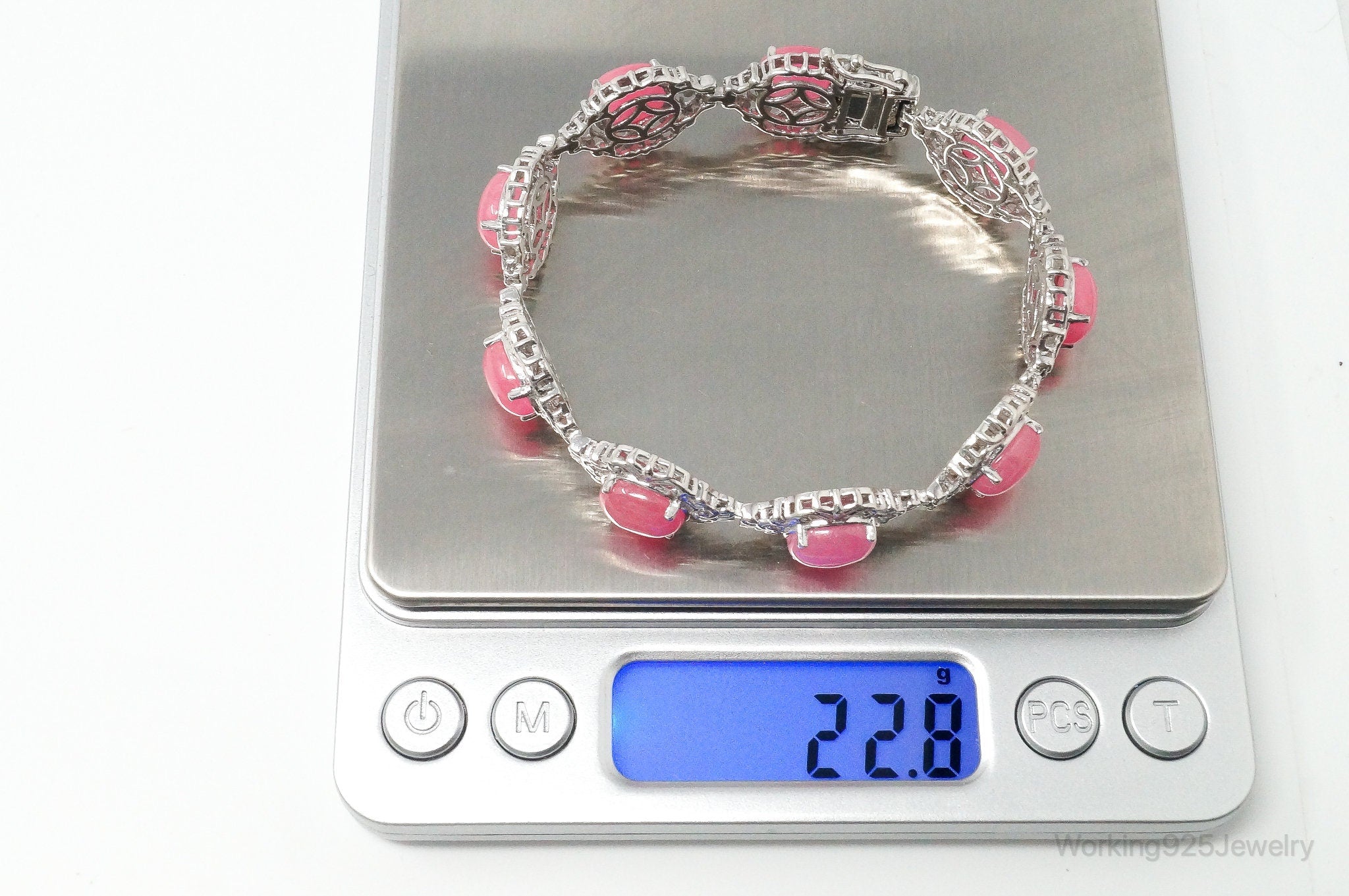 X492 Vintage Pink Jade Sterling Silver Bracelet