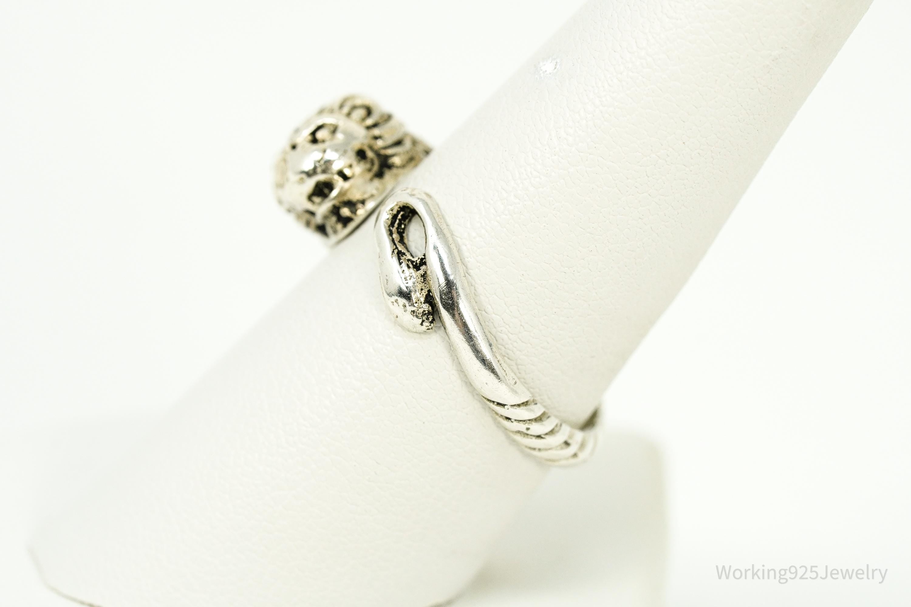 Vintage Lion's Head King Of The Jungle Sterling Silver Wrap Ring Size 8.75