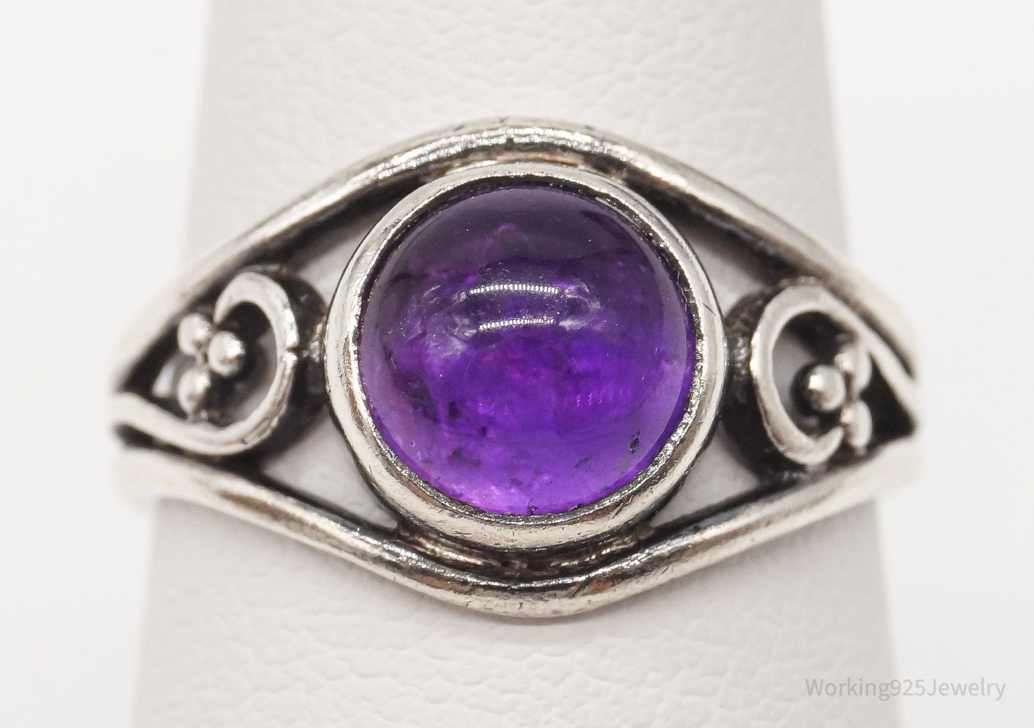 Vintage Modernist Amethyst Sterling Silver Ring - Size 6