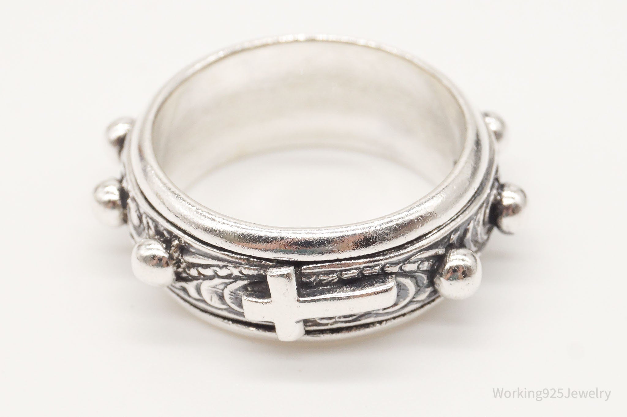 Vintage Cross Sterling Silver Spinner Ring - Size 7.75