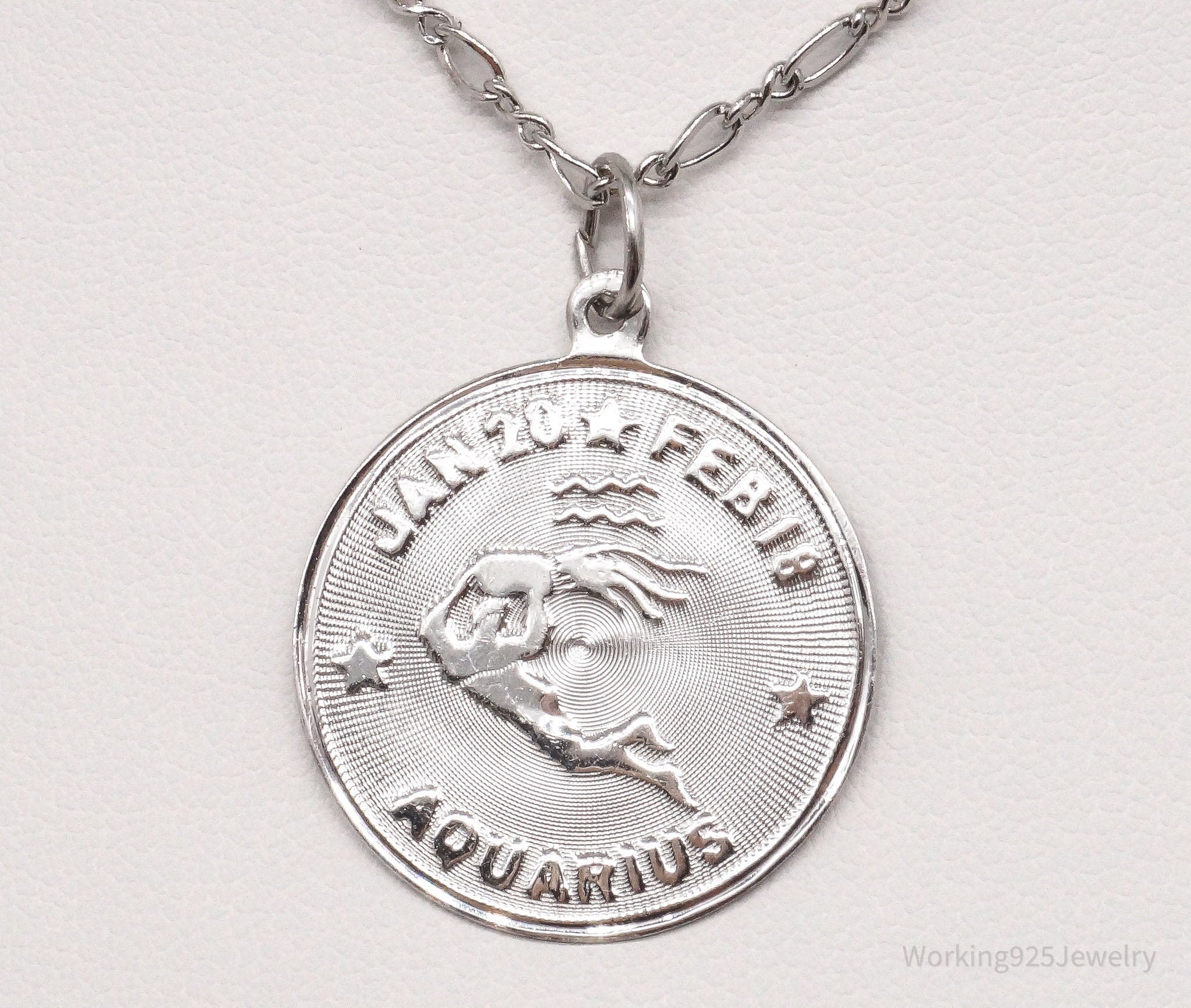 Vintage Aquarius Coin Sterling Silver Necklace 24"