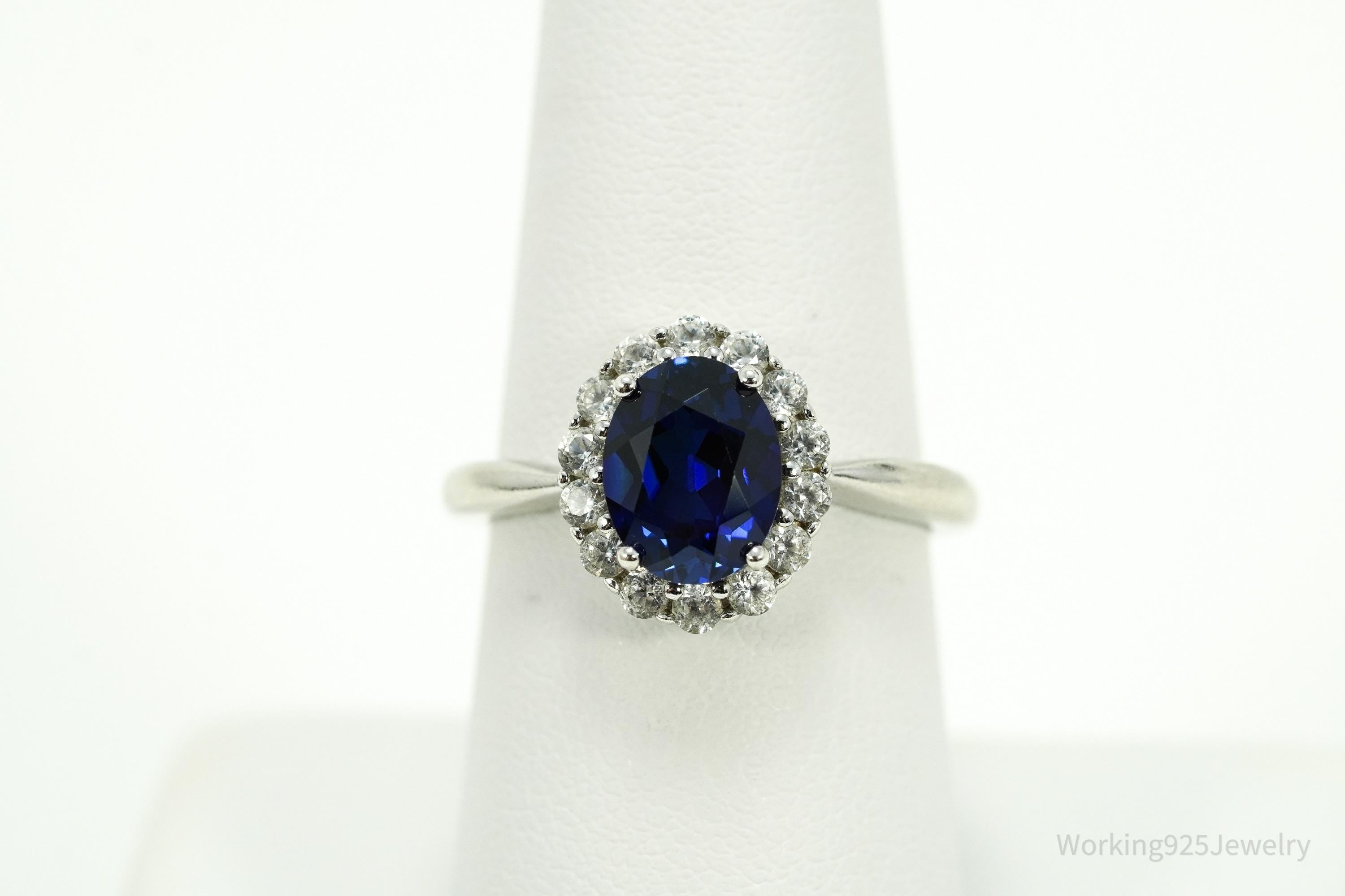 Vintage SAI Blue & White Sapphire Sterling Silver Ring - Size 8.25