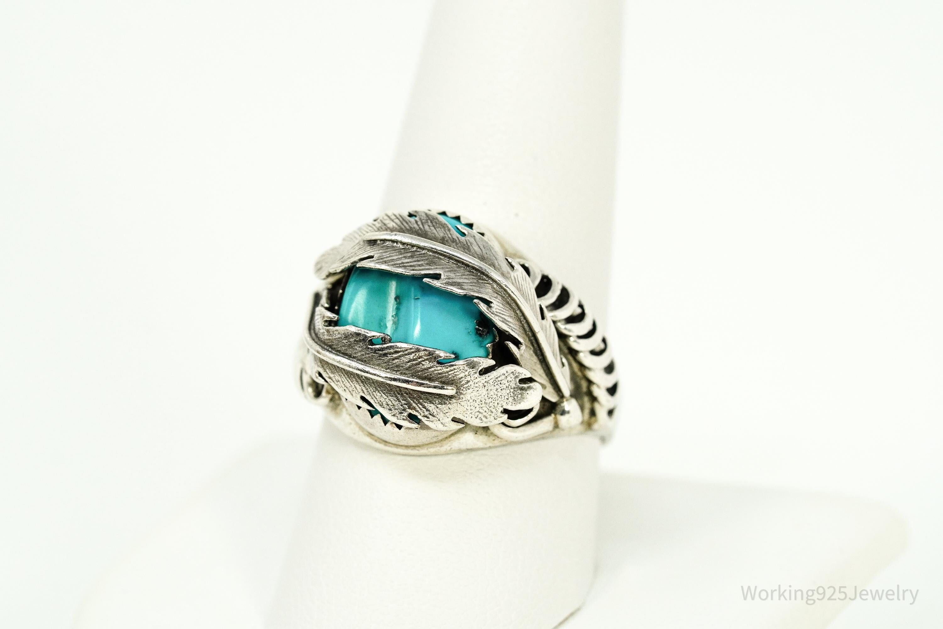 Vintage Native American Turquoise Sterling Silver Ring - Size 10
