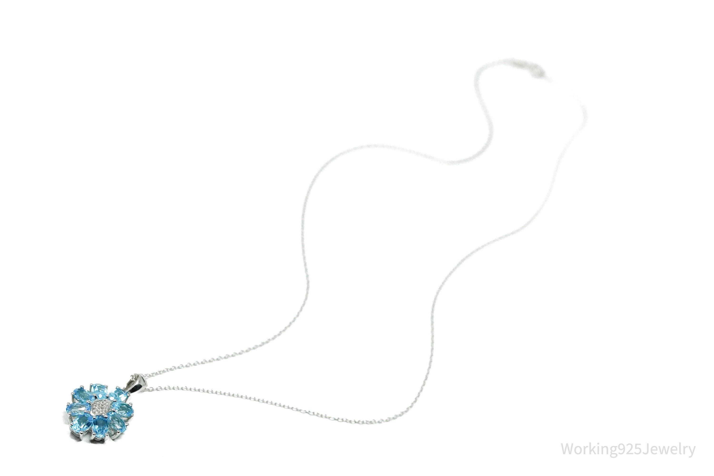 TGGC Blue Topaz & Diamond Sterling Silver Chain Necklace 18"