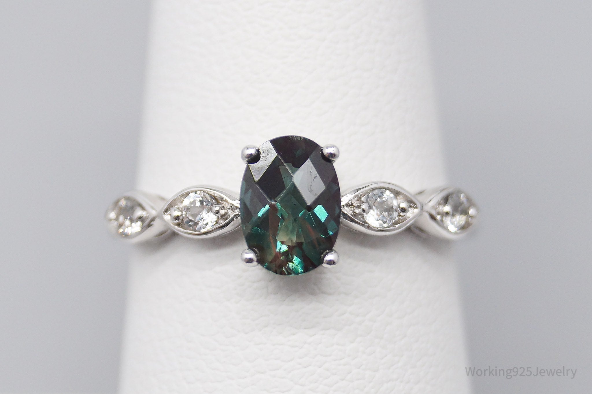 JTV TGGC Teal Stone & White Topaz Sterling Silver Ring - Size 7