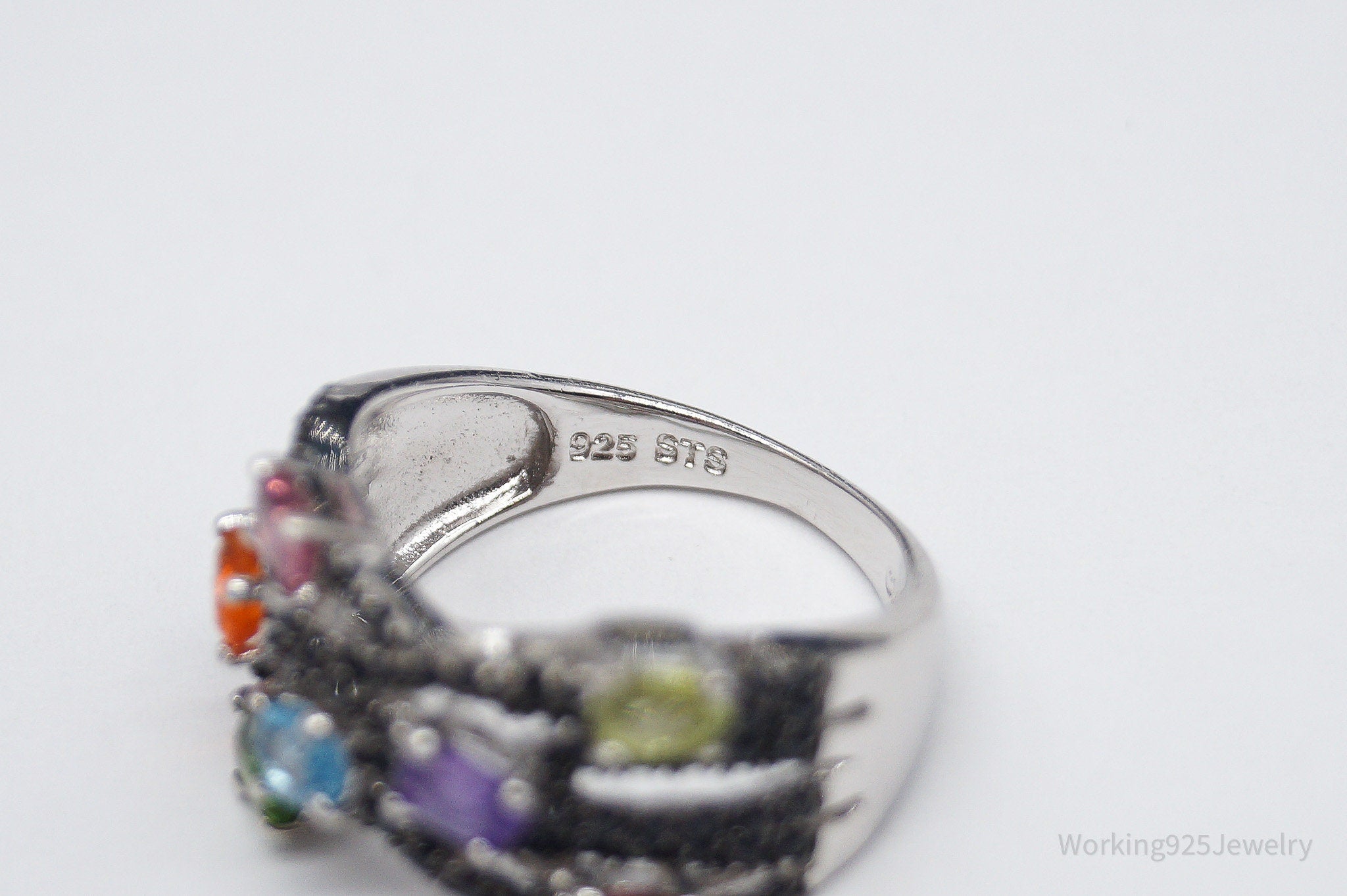 Multi Gemstone Sterling Silver Ring - Size 6