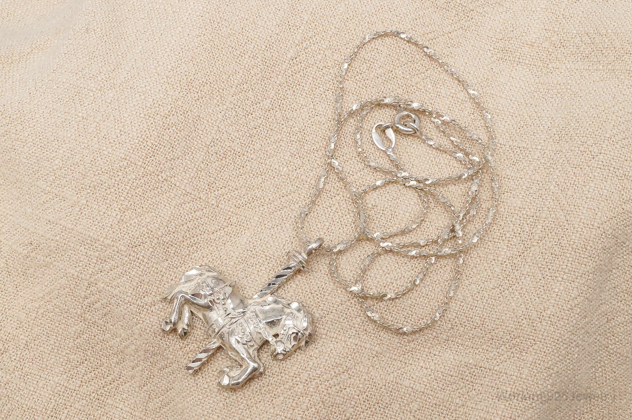 Vintage Merry-Go-Round Carousel Horse Sterling Silver Necklace 18"