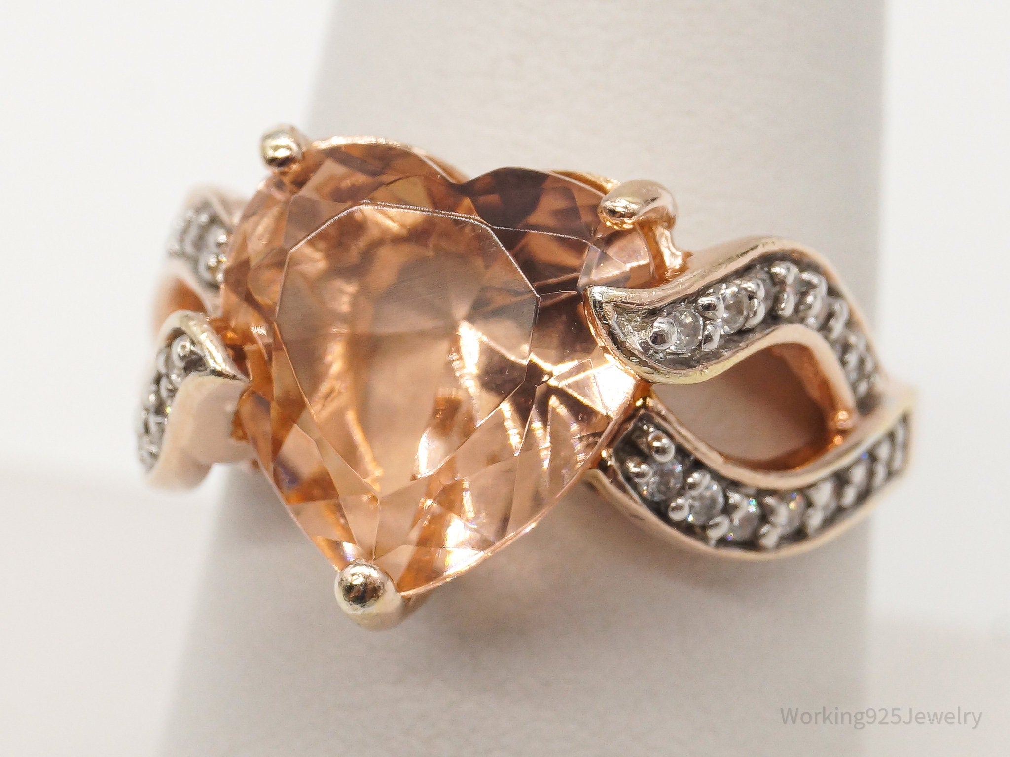 VTG Morganite Cubic Zirconia Rose Gold Vermeil Sterling Silver Ring SZ 8