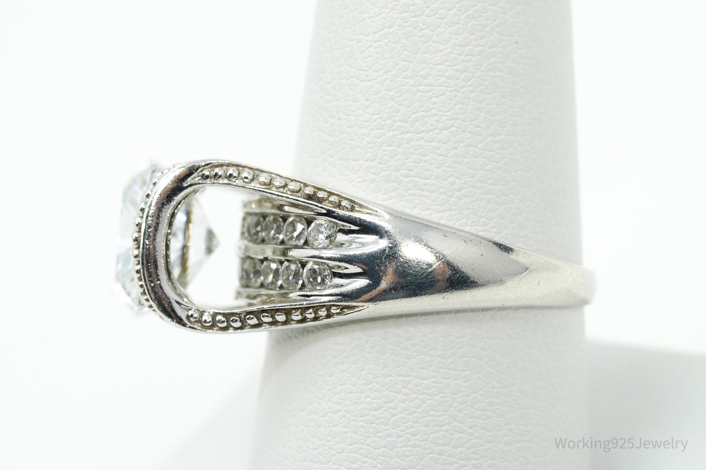 Vintage MEDA Large Cubic Zirconia Sterling Silver Ring Size 9