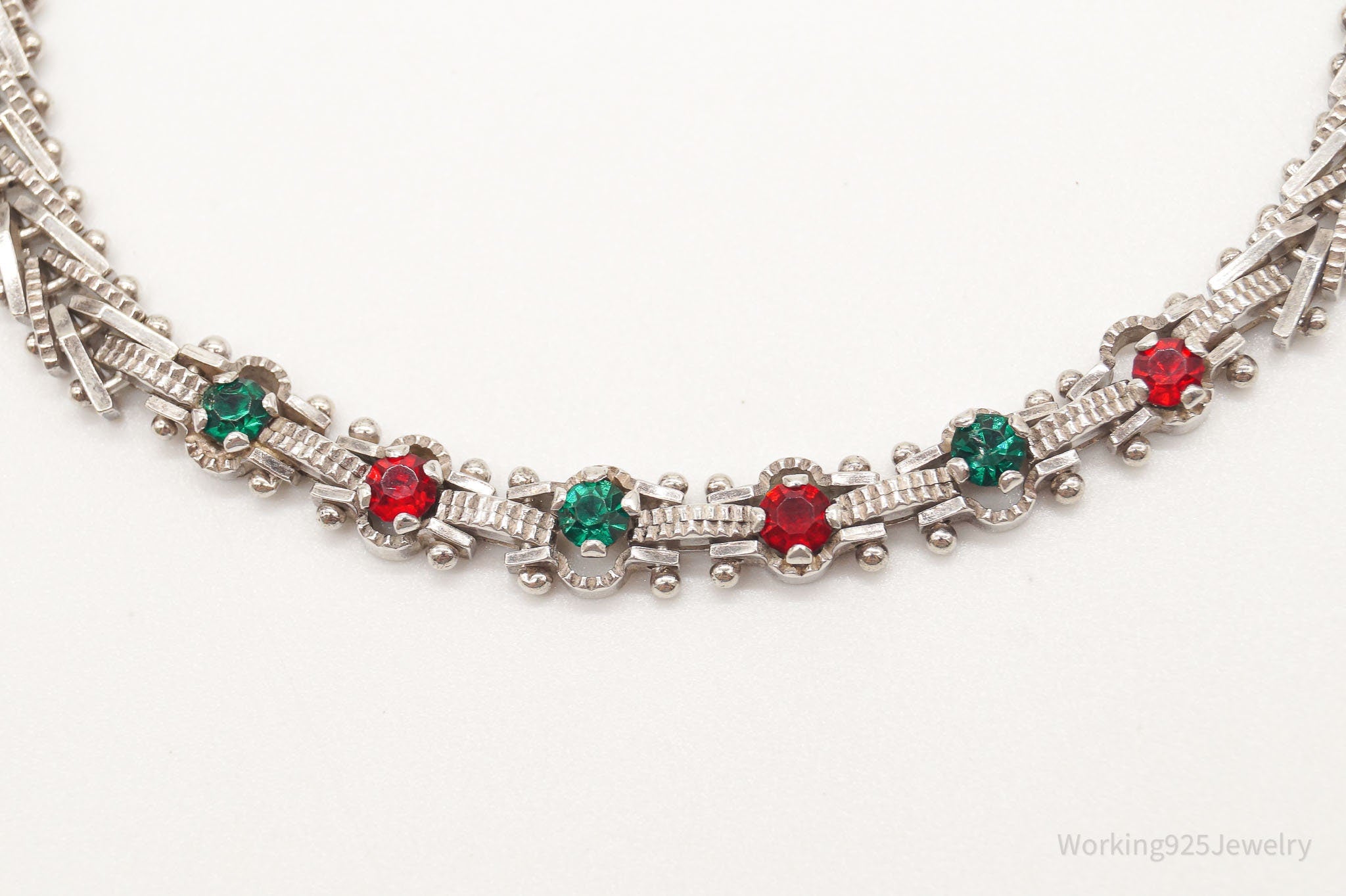 Vintage Mexico Rhinestone Sterling Silver Bracelet