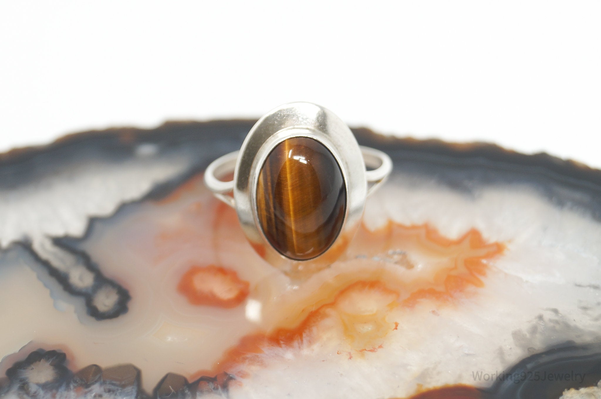 Vintage Native American Tigers Eye Unsigned Sterling Silver Ring - Sz 9.5