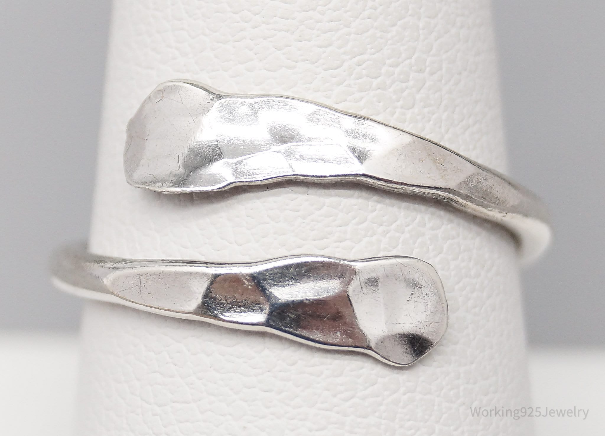 Vintage Modernist Hammered Style Sterling Silver Ring Size 8.75 Adjustable