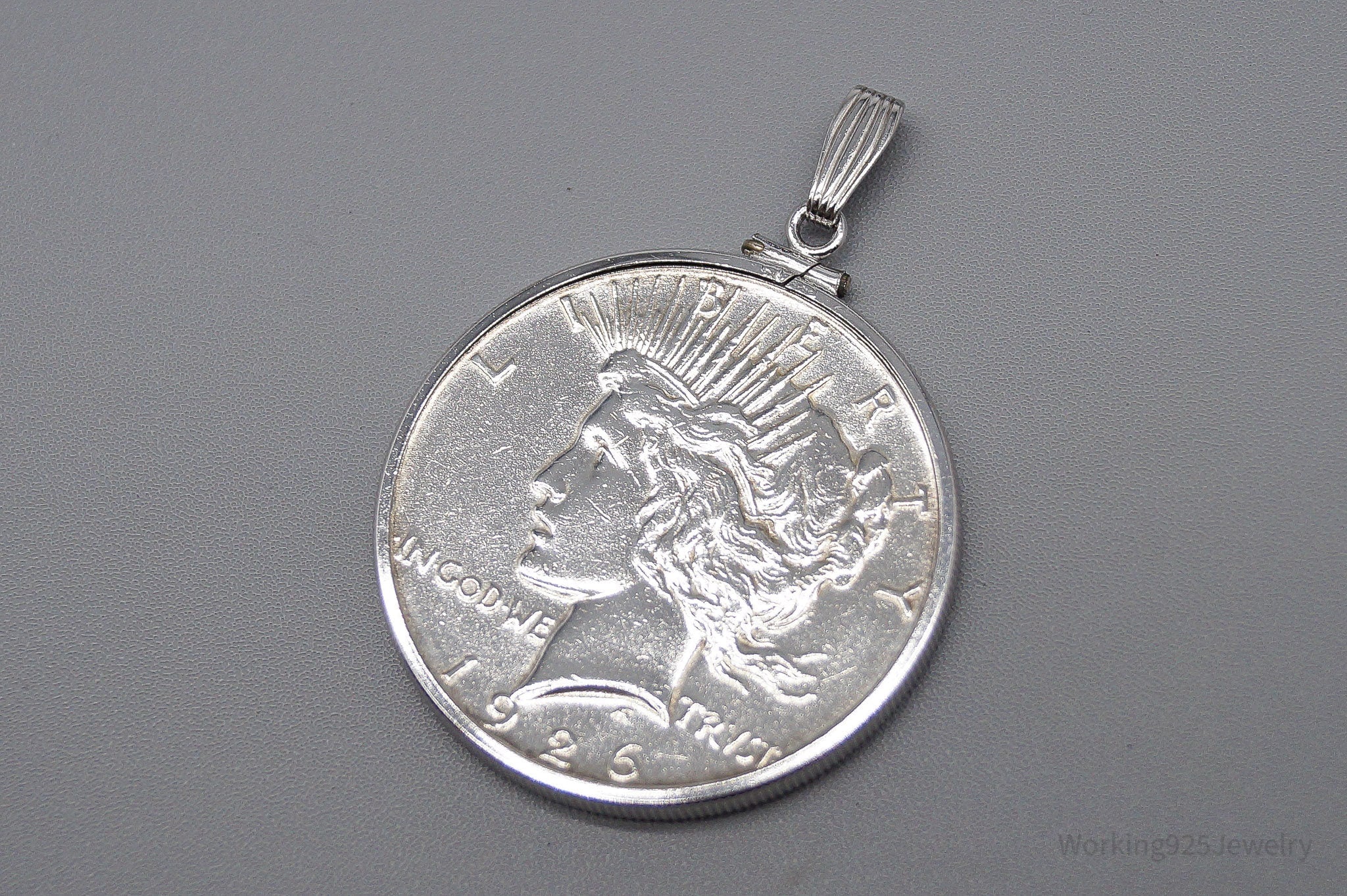 Vintage 1926 S Silver Peace Dollar Coin Sterling Silver Pendant