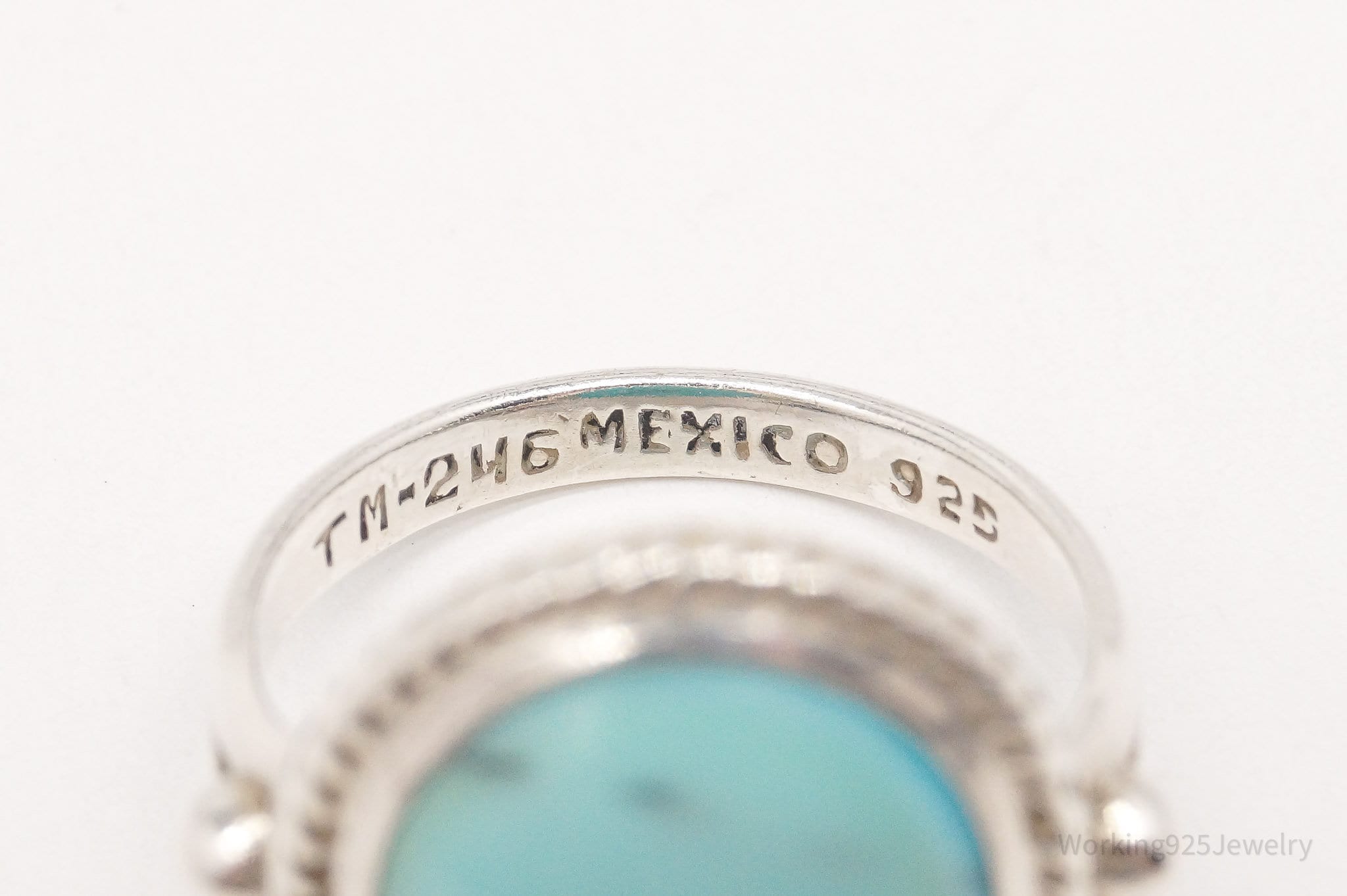 Vintage Mexico Blue Stone Sterling Silver Ring - Size 7.25