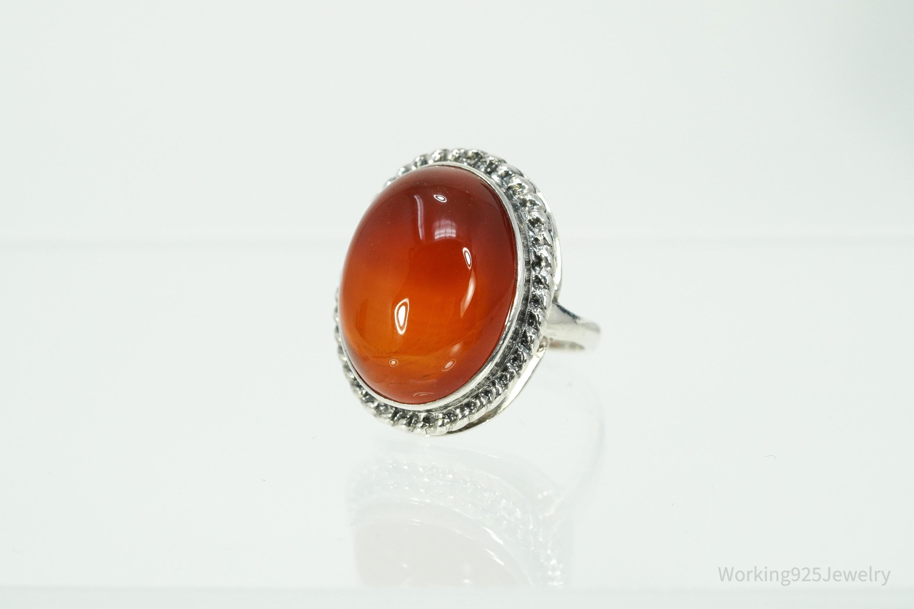 Rare Vintage Large Carnelian Sterling Silver Russian Ring Size 6