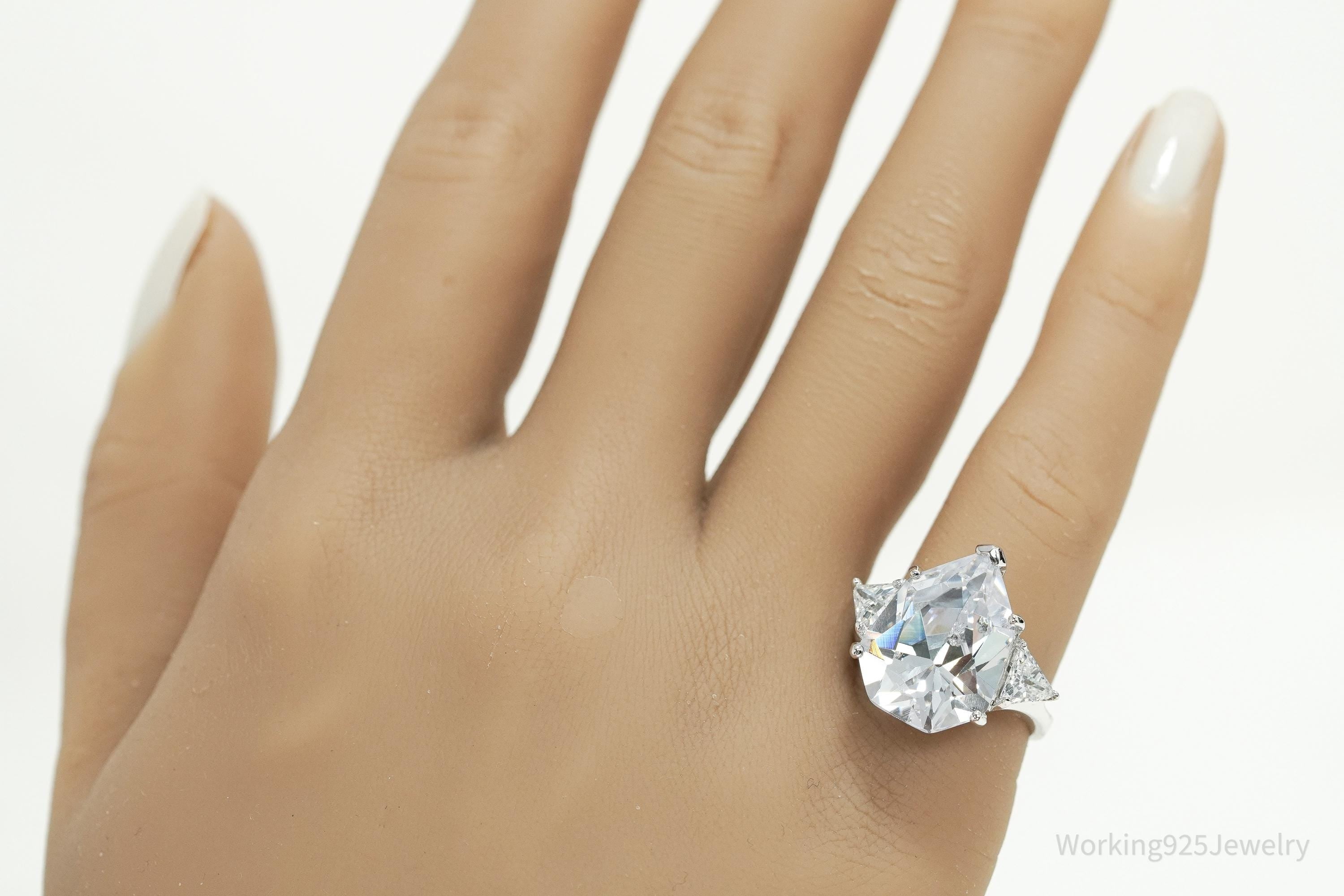 Designer PJM Large Cubic Zirconia Sterling Silver Ring - Size 6