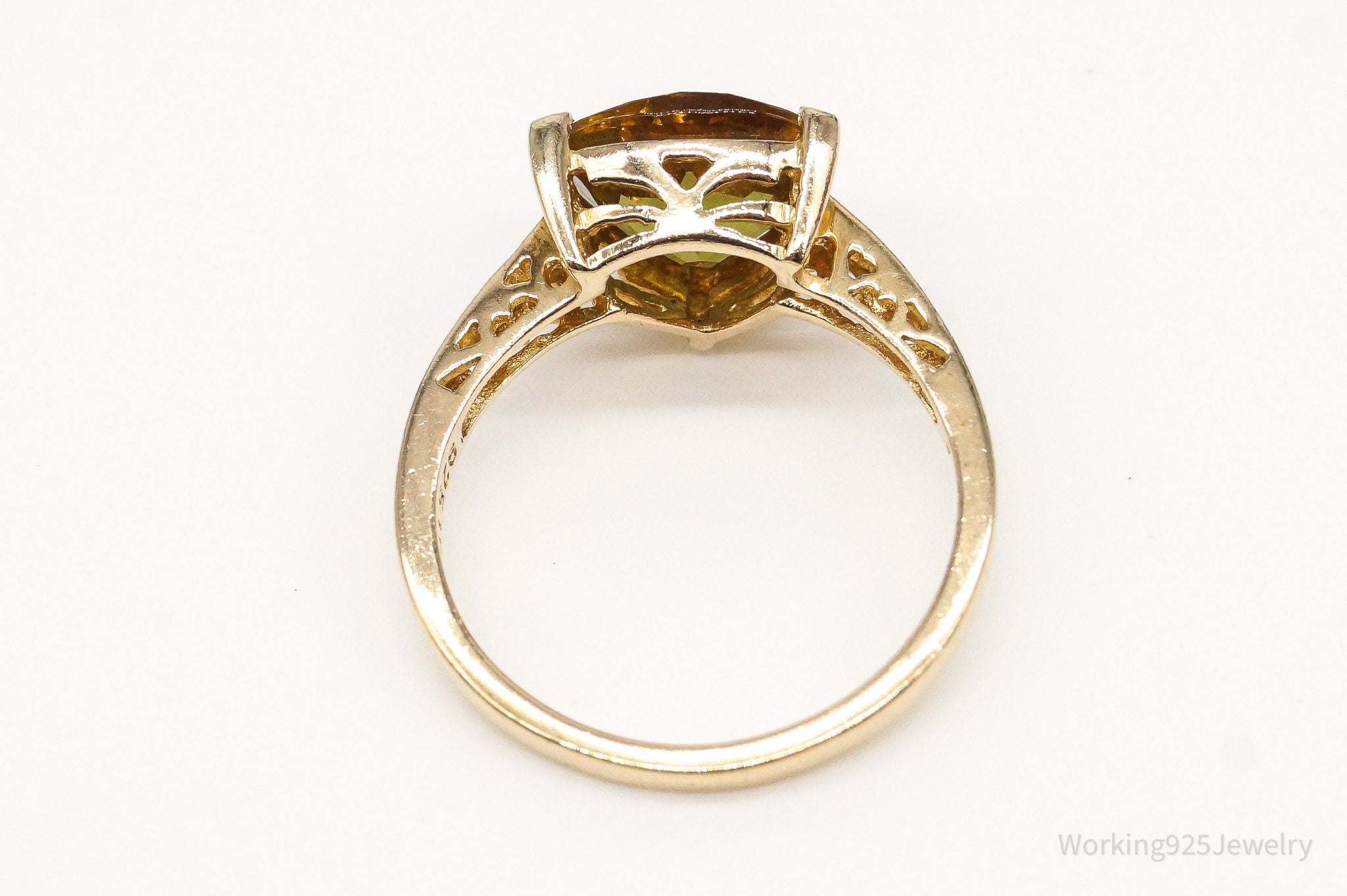 Vintage UTC Citrine Two Diamond Gold Vermeil Sterling Silver Ring Size 8