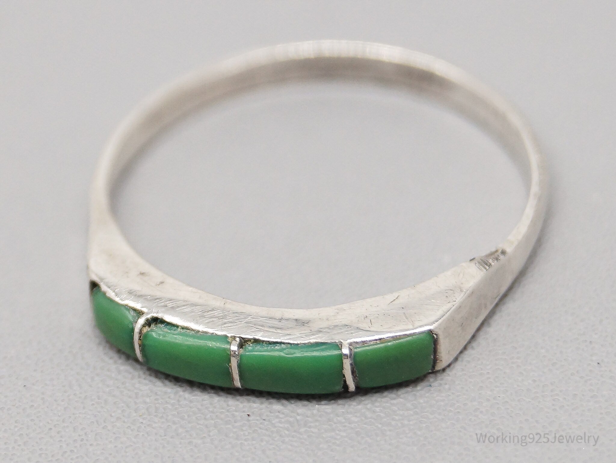 Vintage Native American Turquoise Inlay Silver Band Ring - Size 6.75