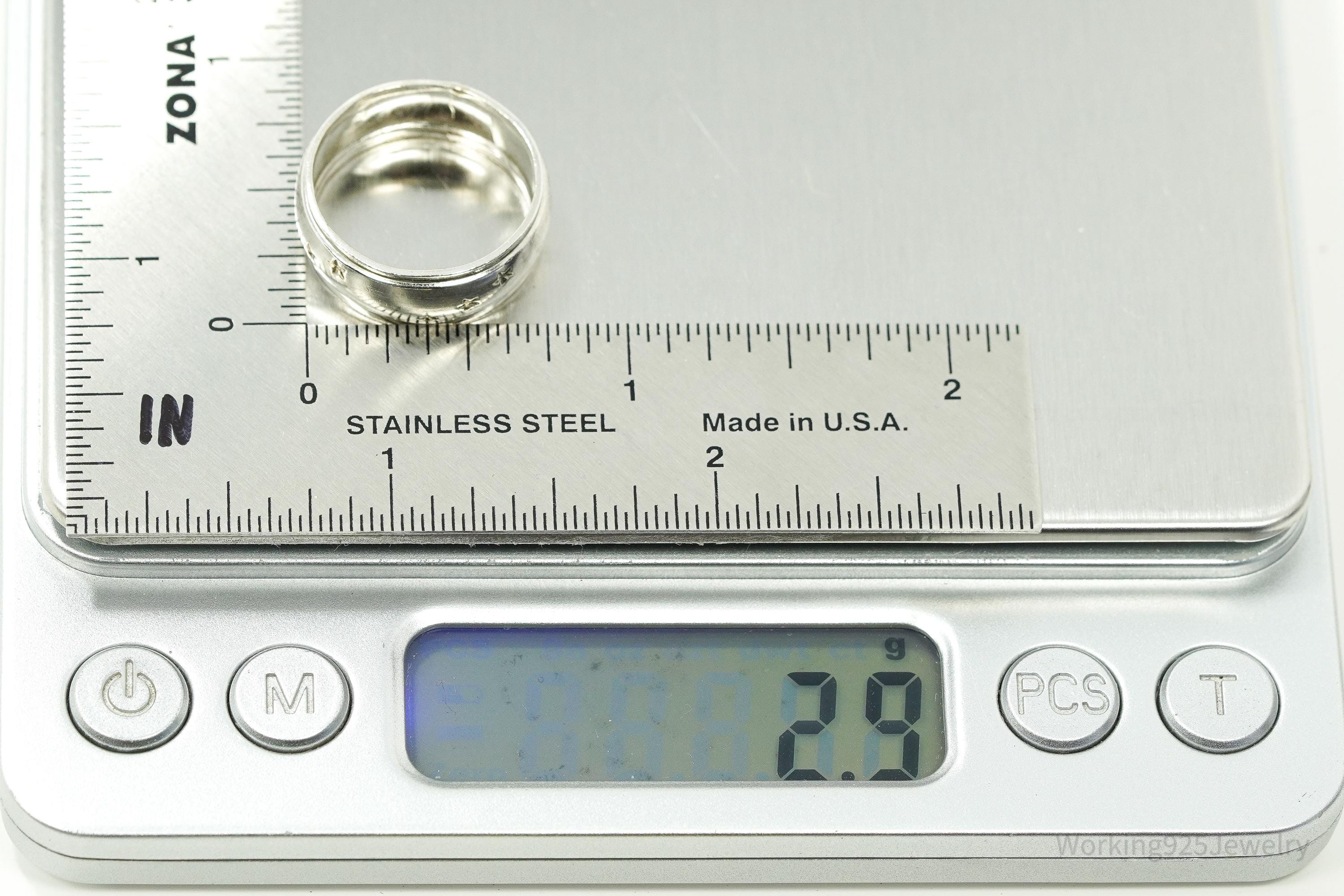 Antique Stars Pattern Sterling Silver Band Ring - Size 7.25