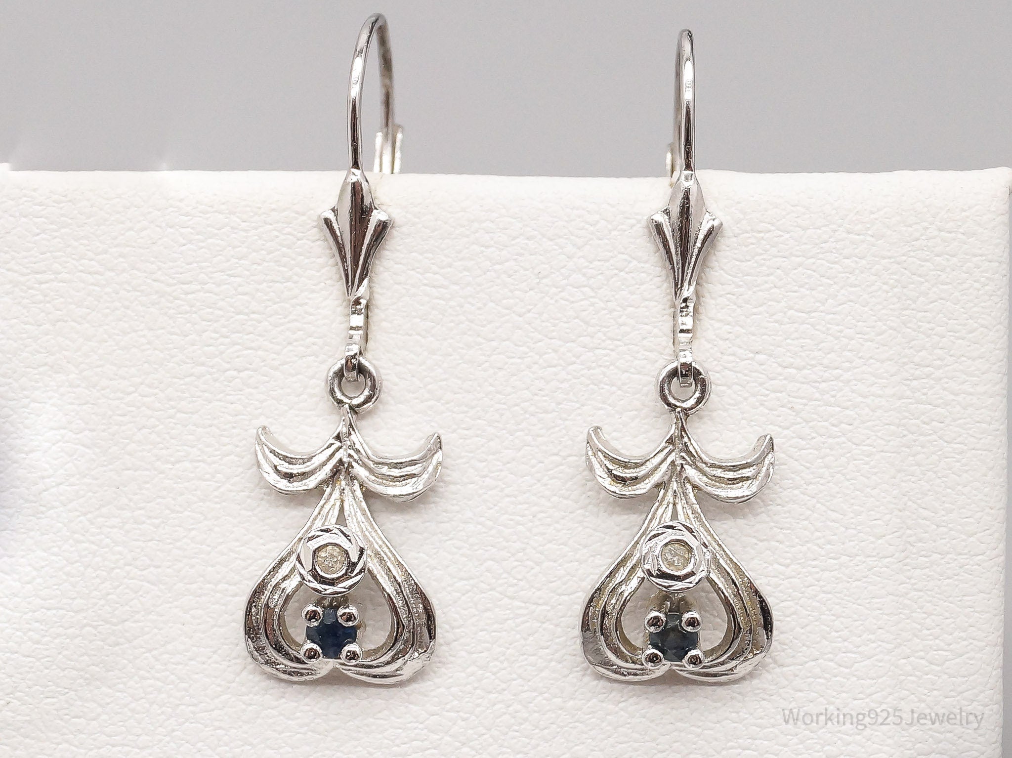 Victorian Antique Sapphire Diamond 835 Silver Earrings