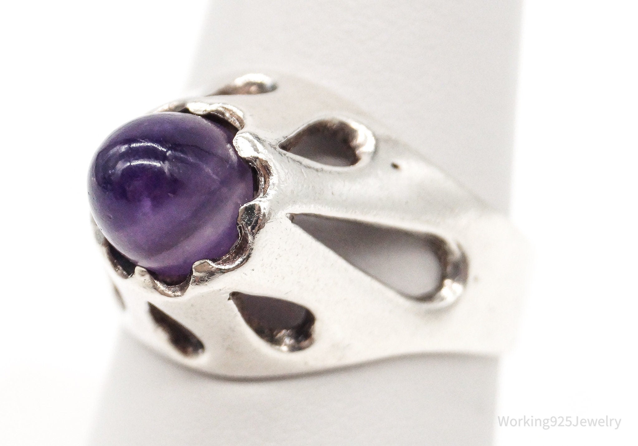 Vintage London Birmingham Modernist Amethyst Sterling Silver Ring - Size 7.75