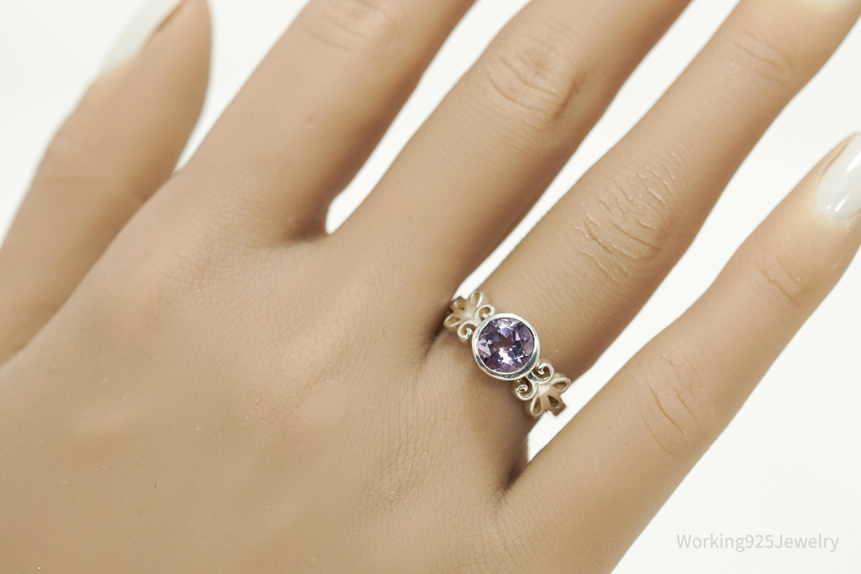 Vintage Purple Amethyst Sterling Silver Ring - Size 7.25