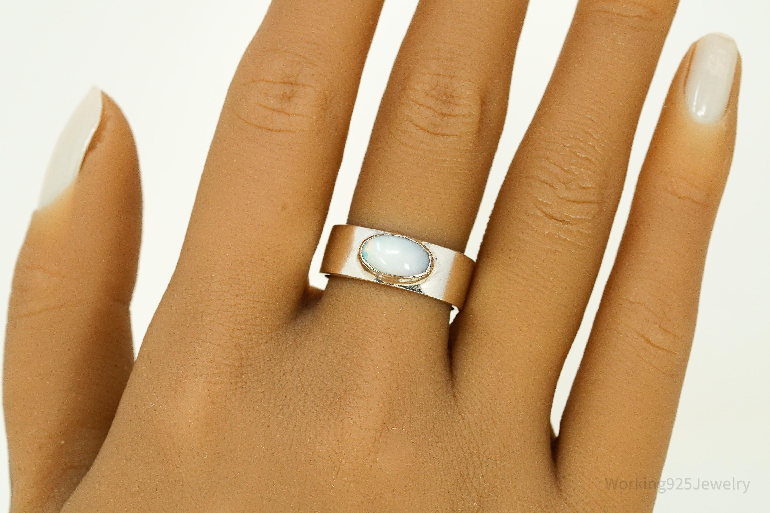 Vintage Opal Sterling Silver Band Ring - Size 8.75