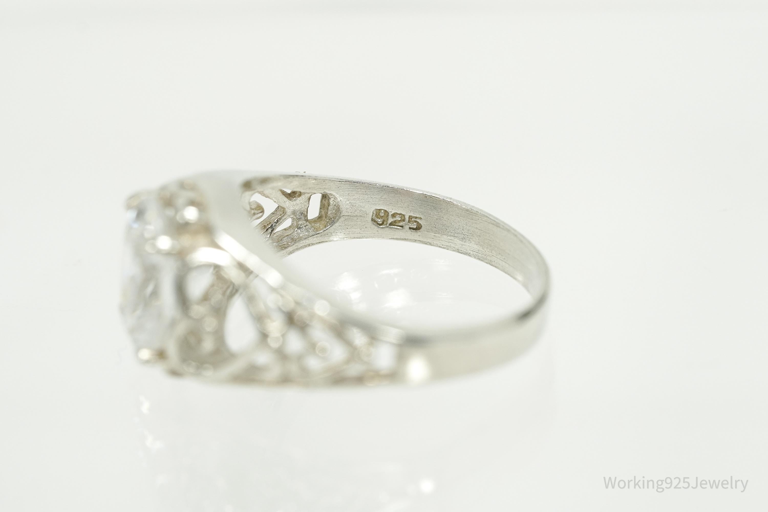 Vintage Cubic Zirconia Sterling Silver Ring - Size 7.75