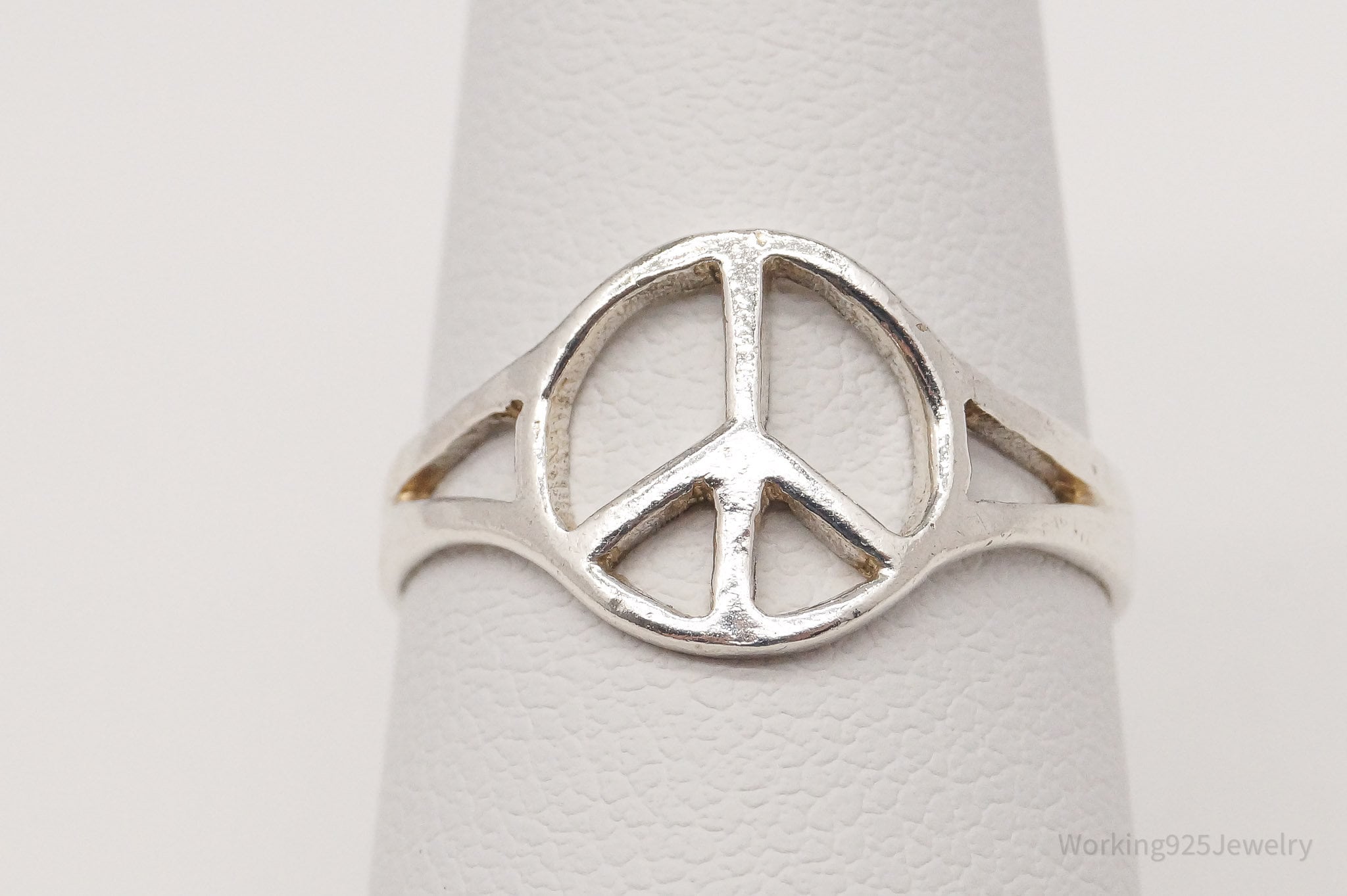 Vintage Peace Sign Sterling Silver Ring - Size 6.5